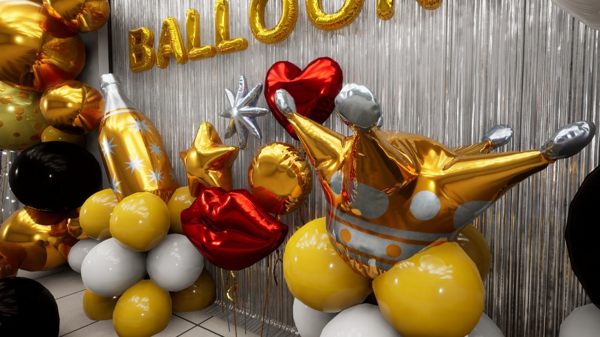 Party Balloons and Letters Low-poly 3D model_3