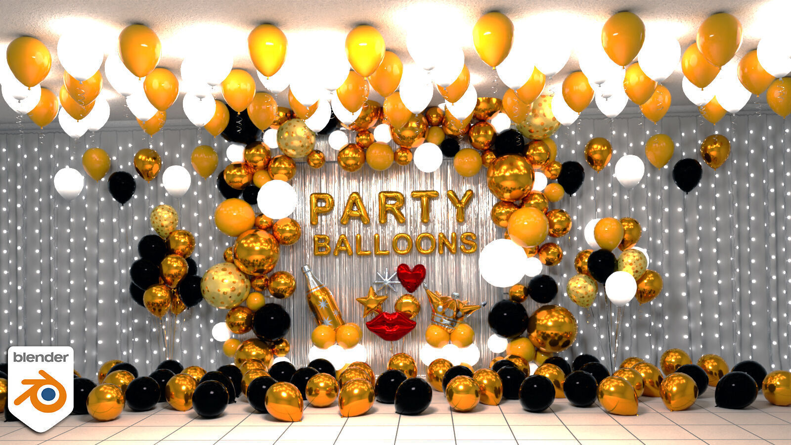 Party Balloons and Letters Low-poly 3D model_8
