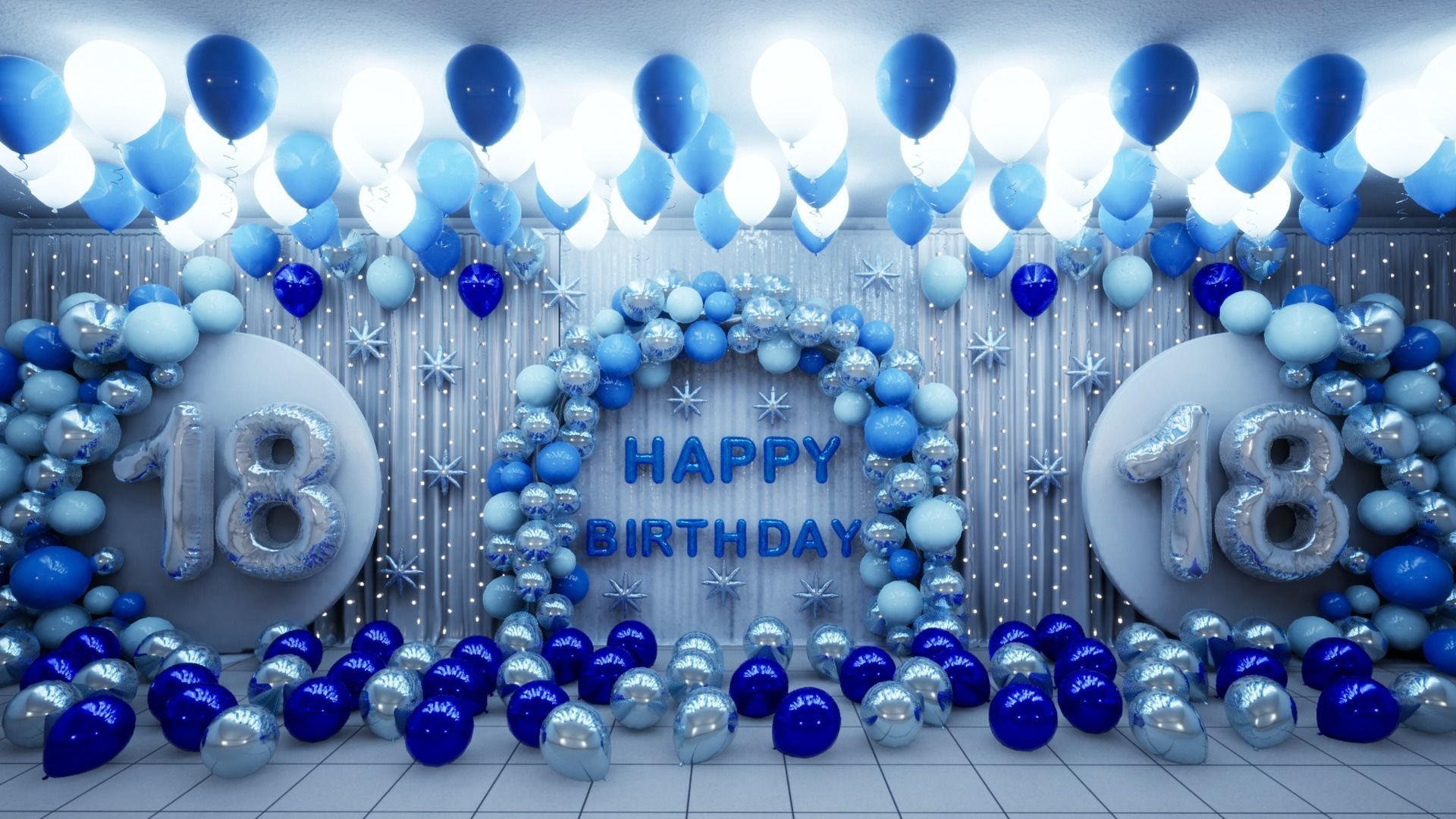 Party Balloons and Letters Low-poly 3D model_4