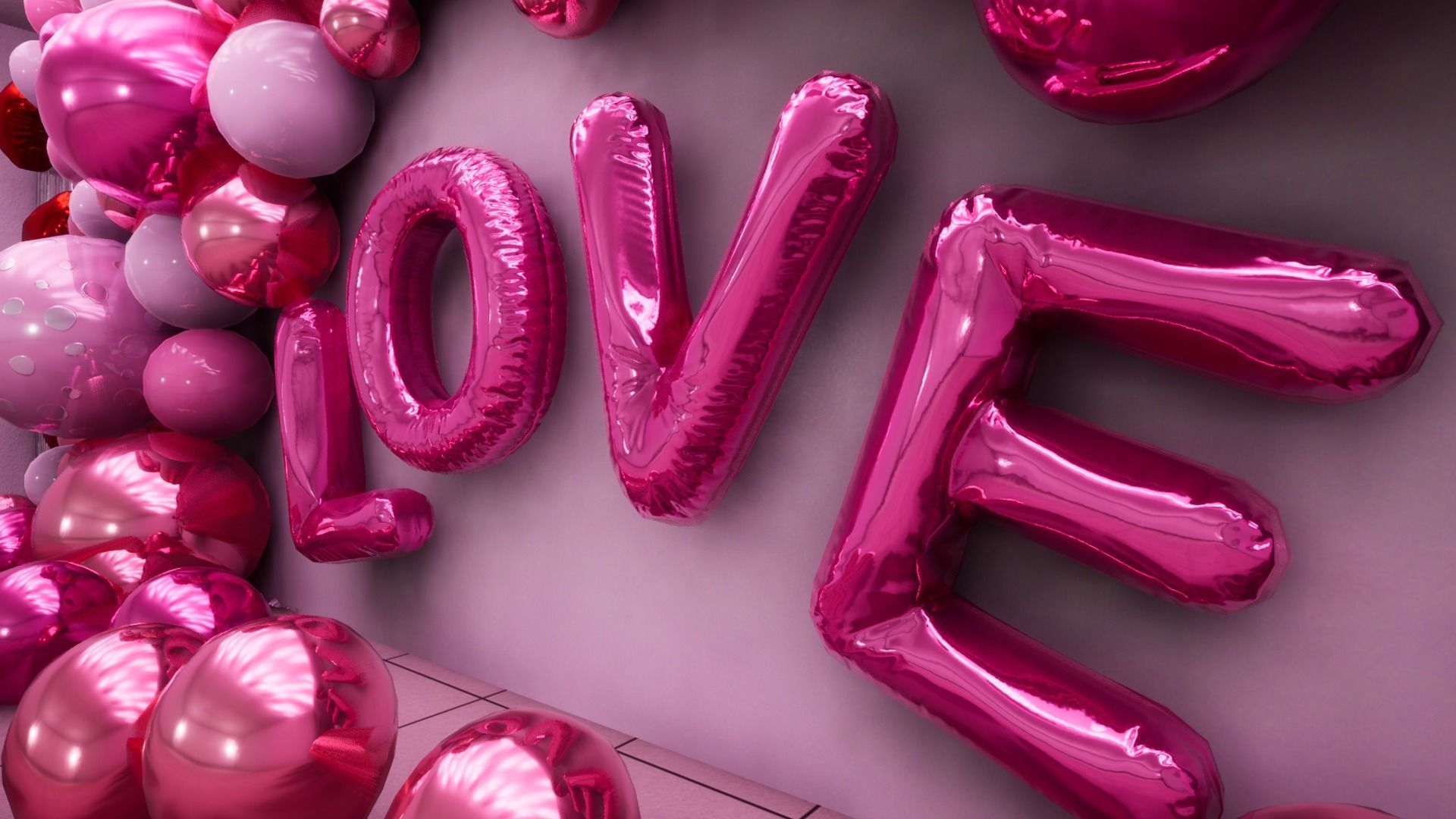 Party Balloons and Letters Low-poly 3D model_7