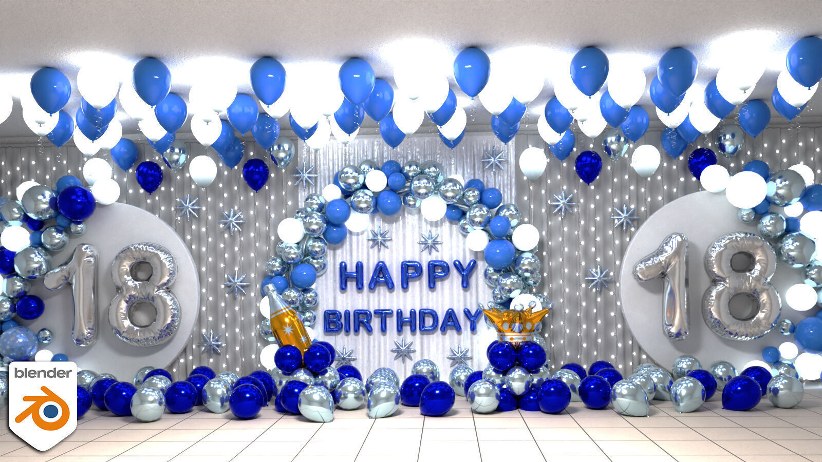 Party Balloons and Letters Low-poly 3D model_9