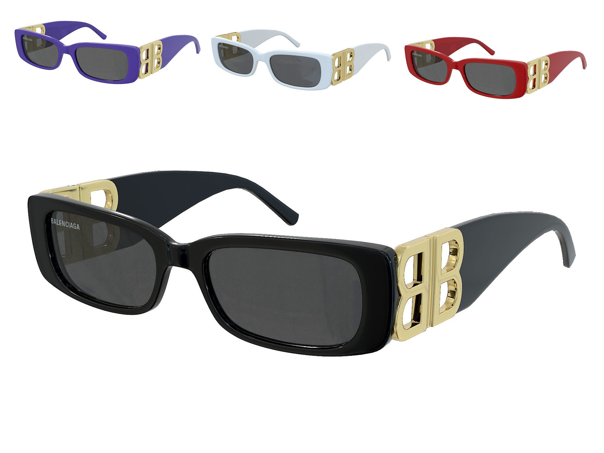 Balenciaga Eyewear Dynasty Rectangle Sunglasses BB0096S  Low-poly 3D model_0