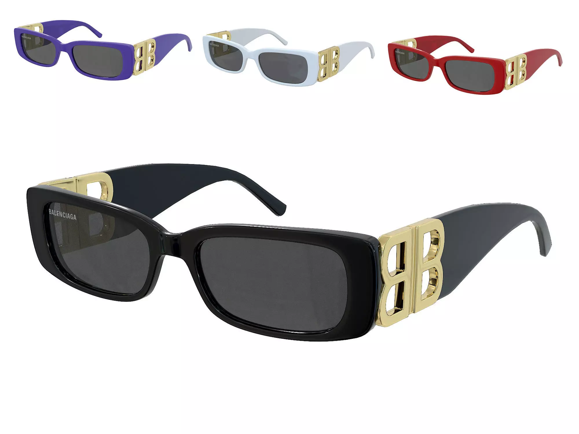 Balenciaga Eyewear Dynasty Rectangle Sunglasses BB0096S  Low-poly 3D model_0