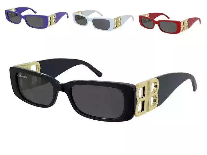 Balenciaga Eyewear Dynasty Rectangle Sunglasses BB0096S  Low-poly 3D model