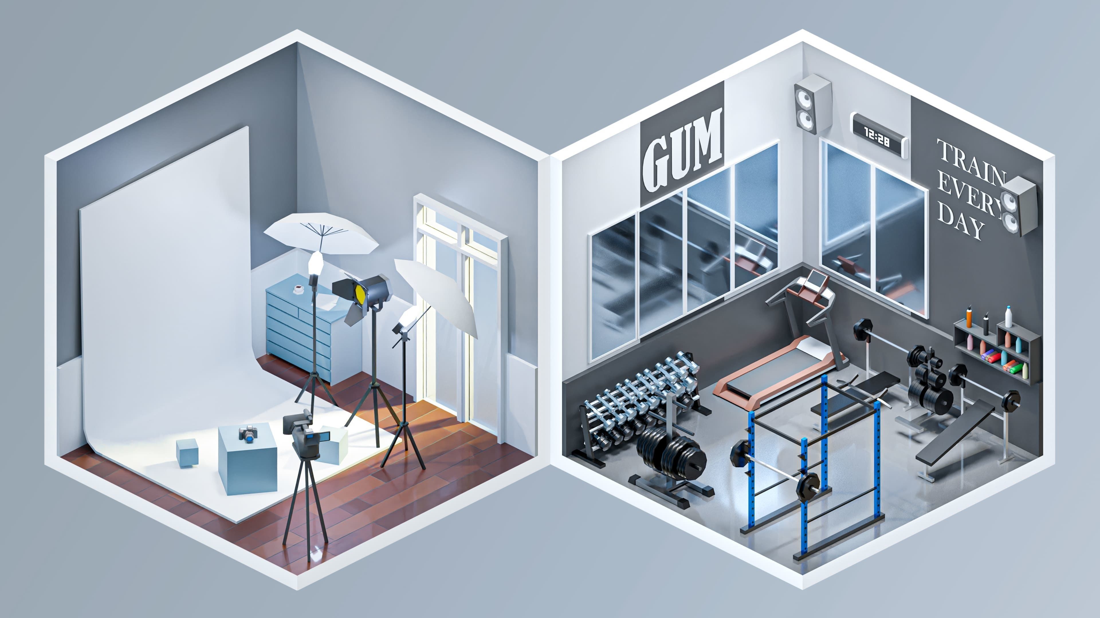 Entertainment Rooms Low-poly 3D model_4