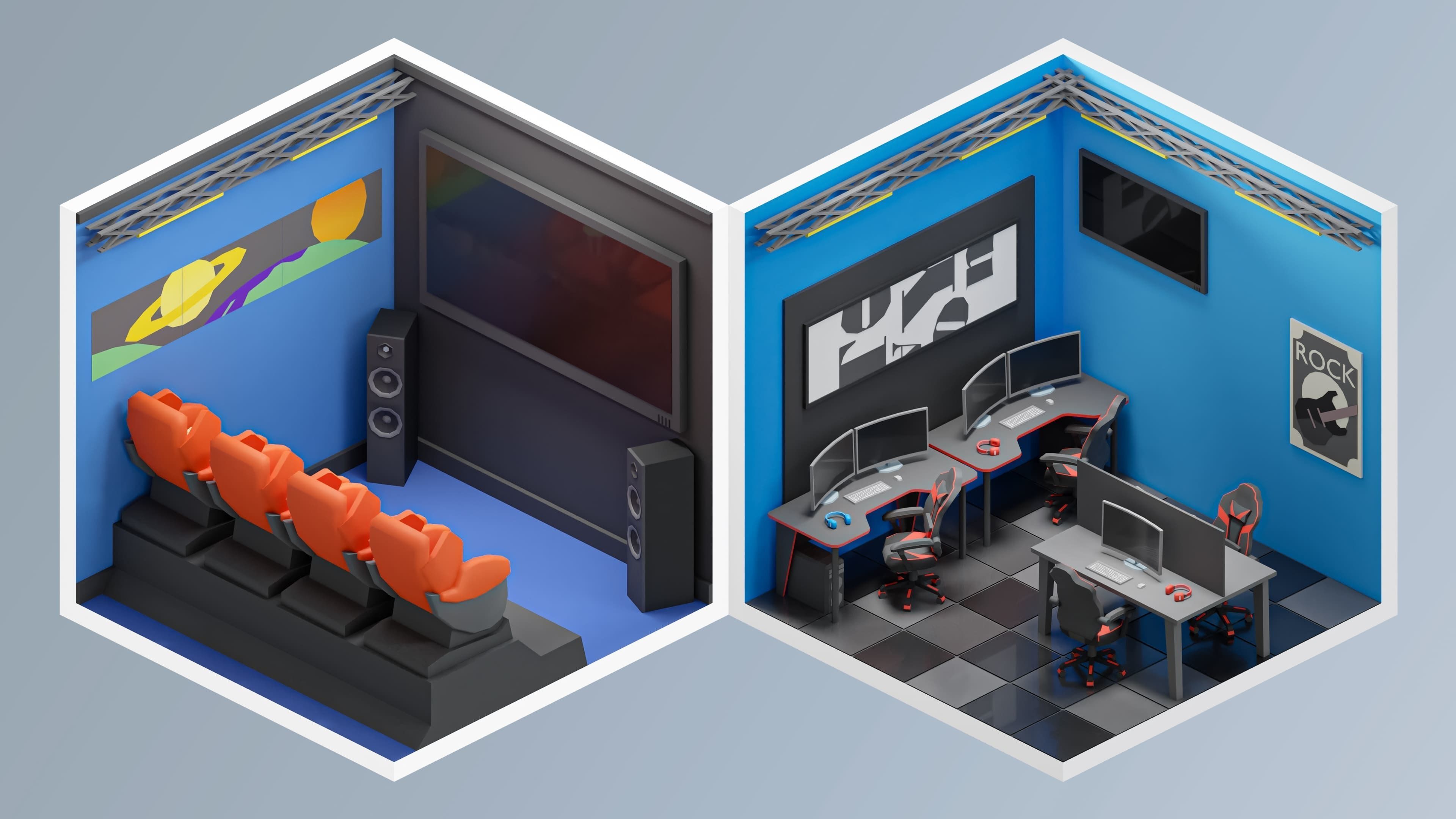 Entertainment Rooms Low-poly 3D model_6