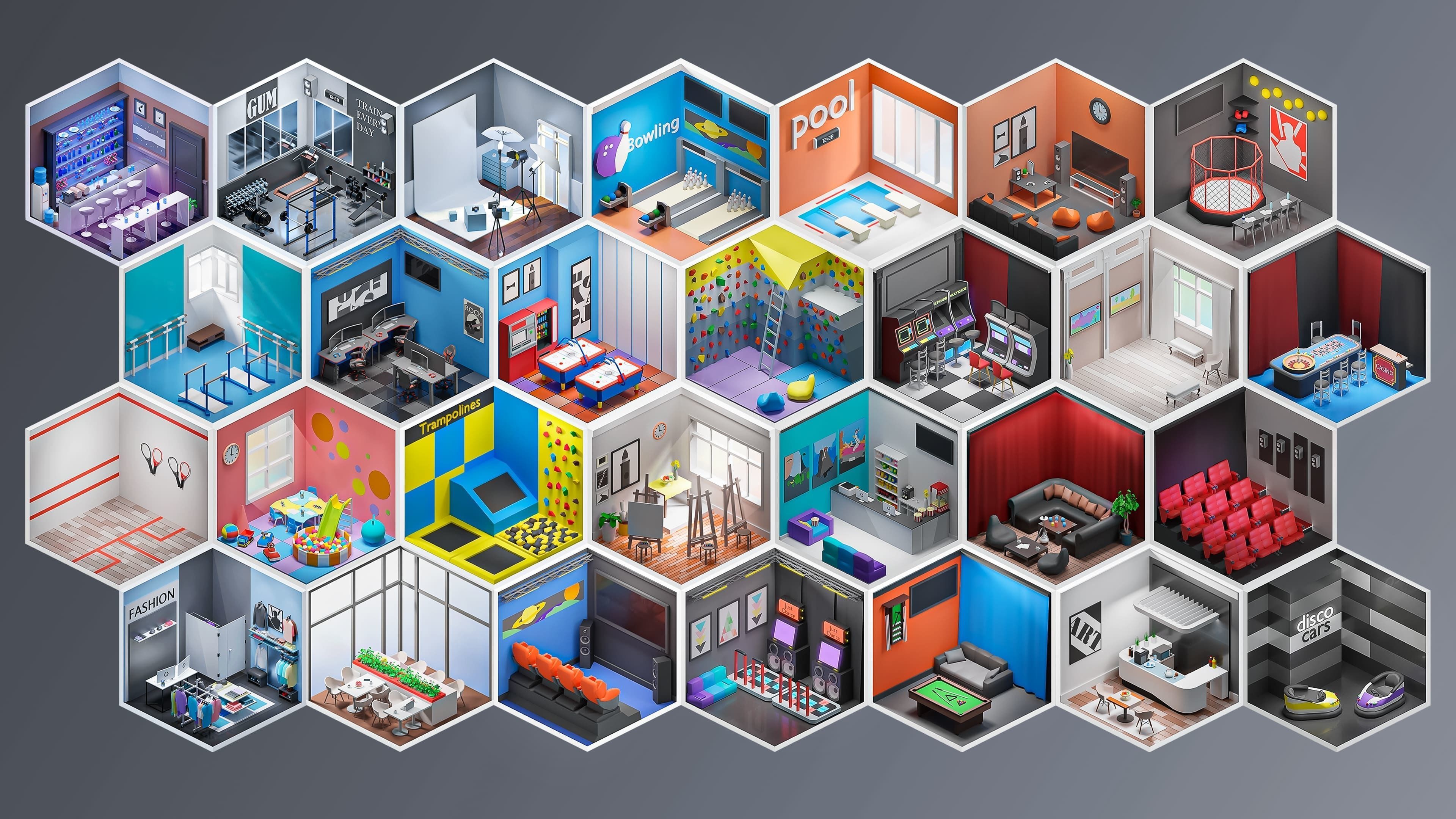 Entertainment Rooms Low-poly 3D model_2