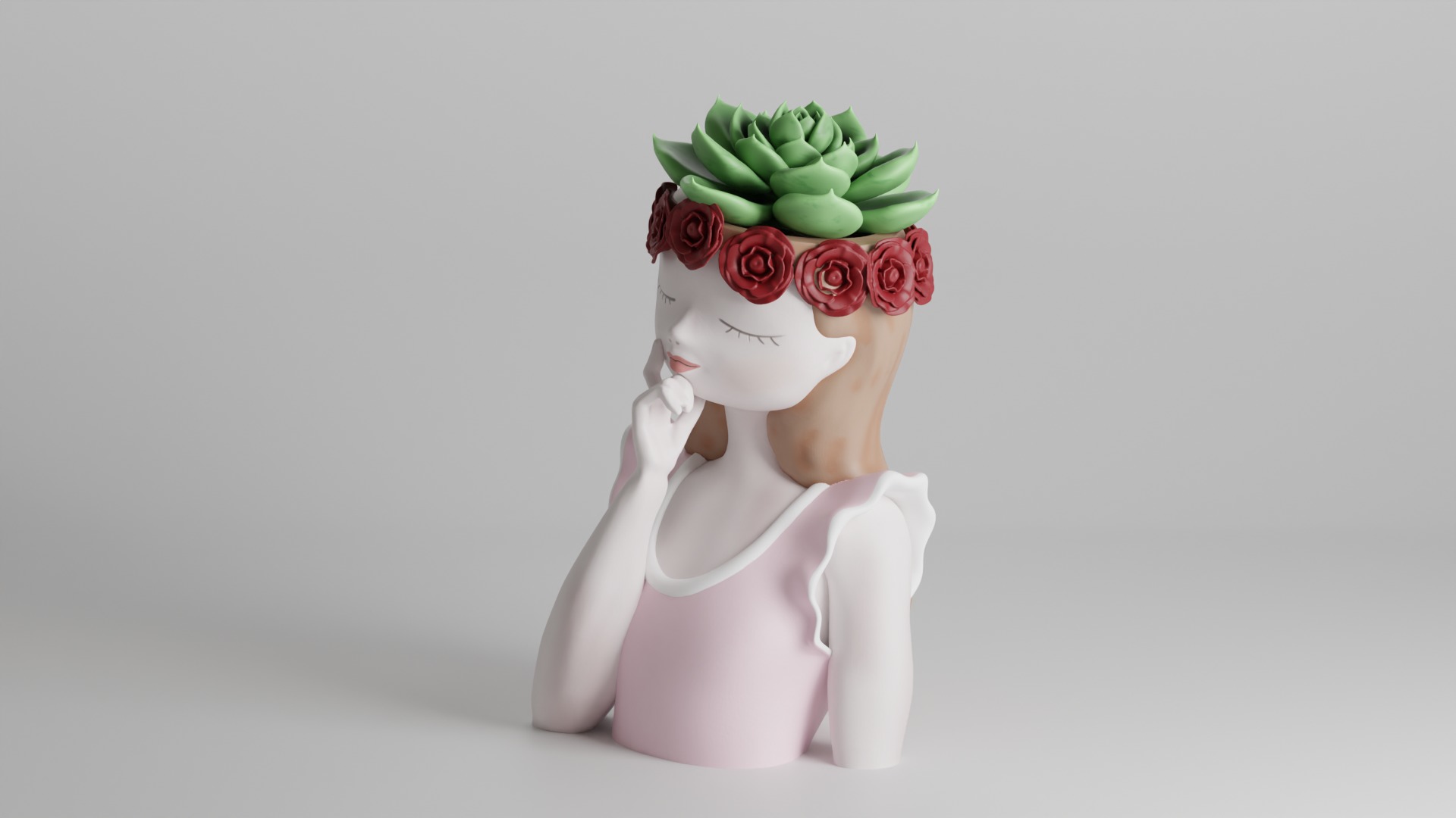 Woman with Roses Crown 3D print model_7