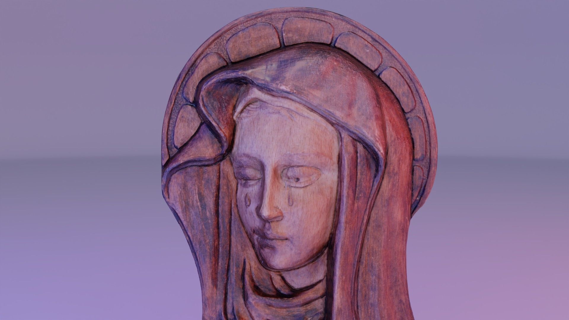 Virgin Mary handmade wood carving statue high-poly 3D model_5