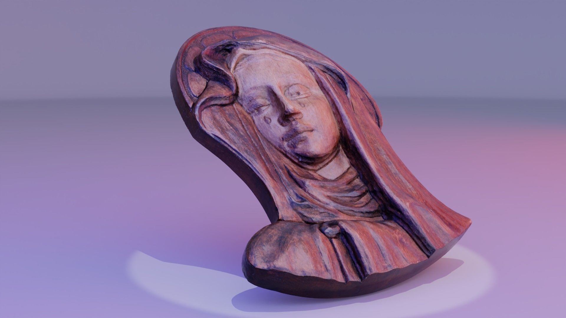 Virgin Mary handmade wood carving statue high-poly 3D model_8