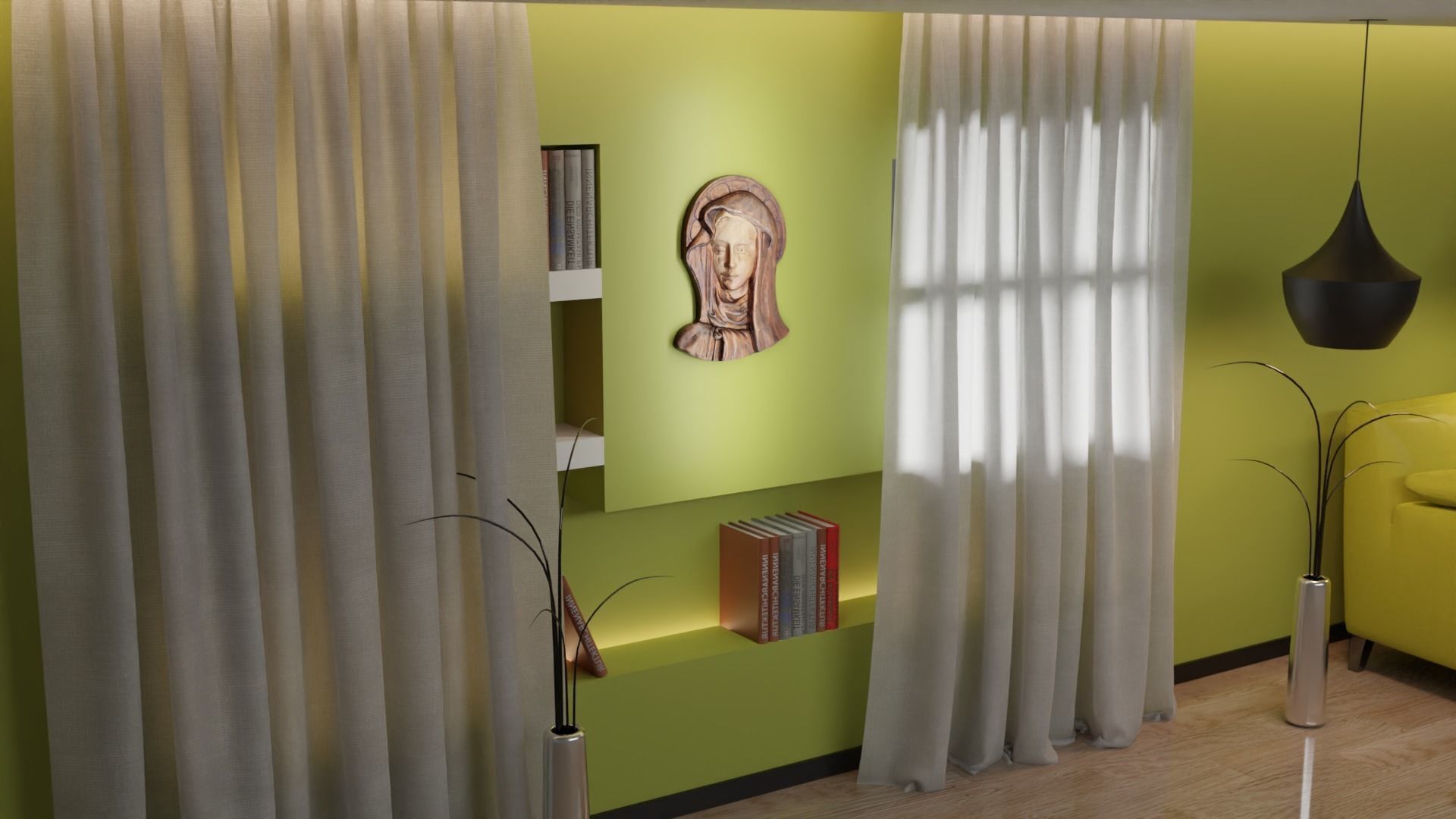 Virgin Mary handmade wood carving statue high-poly 3D model_1