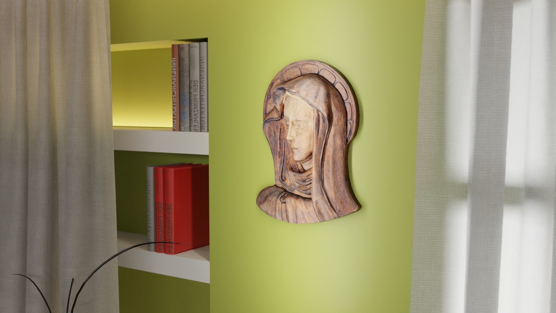 Virgin Mary handmade wood carving statue high-poly 3D model_9