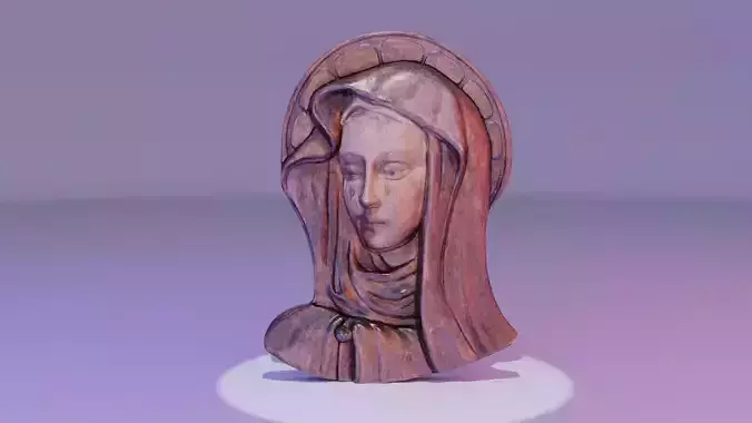 Virgin Mary handmade wood carving statue high-poly