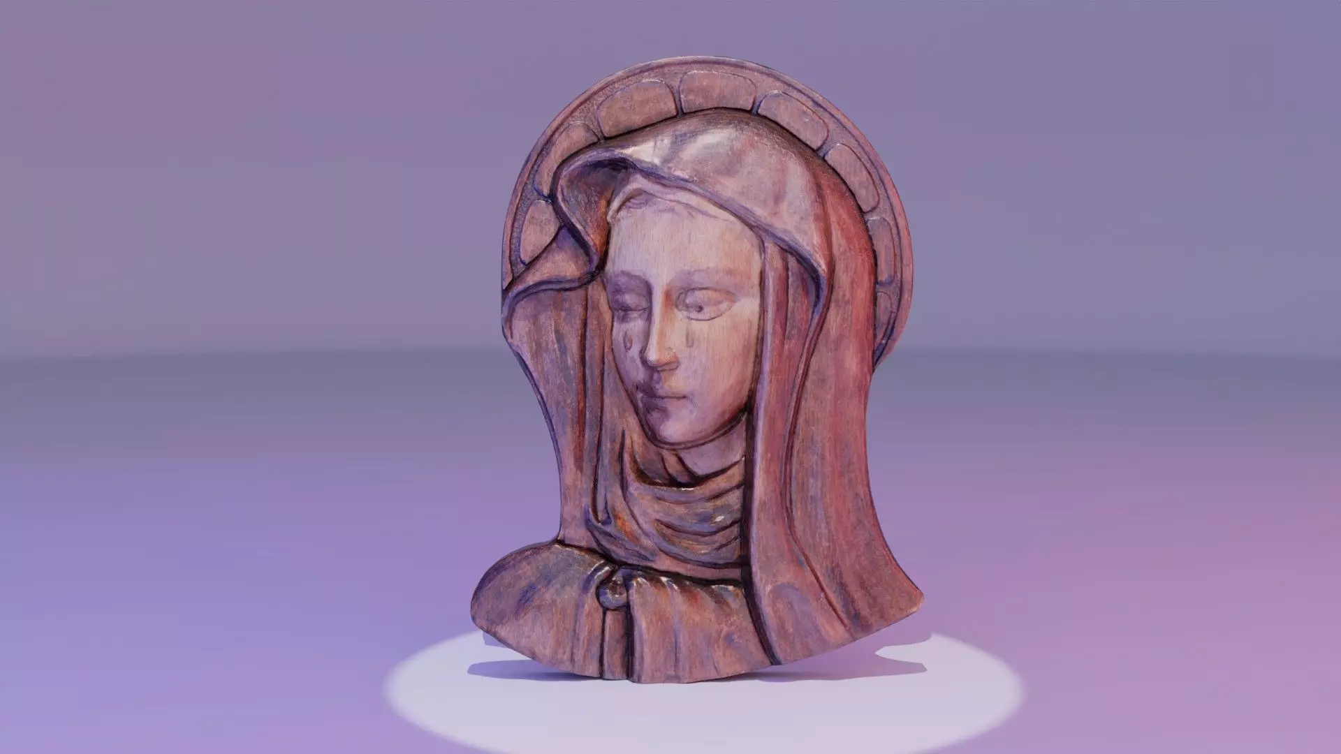 Virgin Mary handmade wood carving statue high-poly 3D model_0