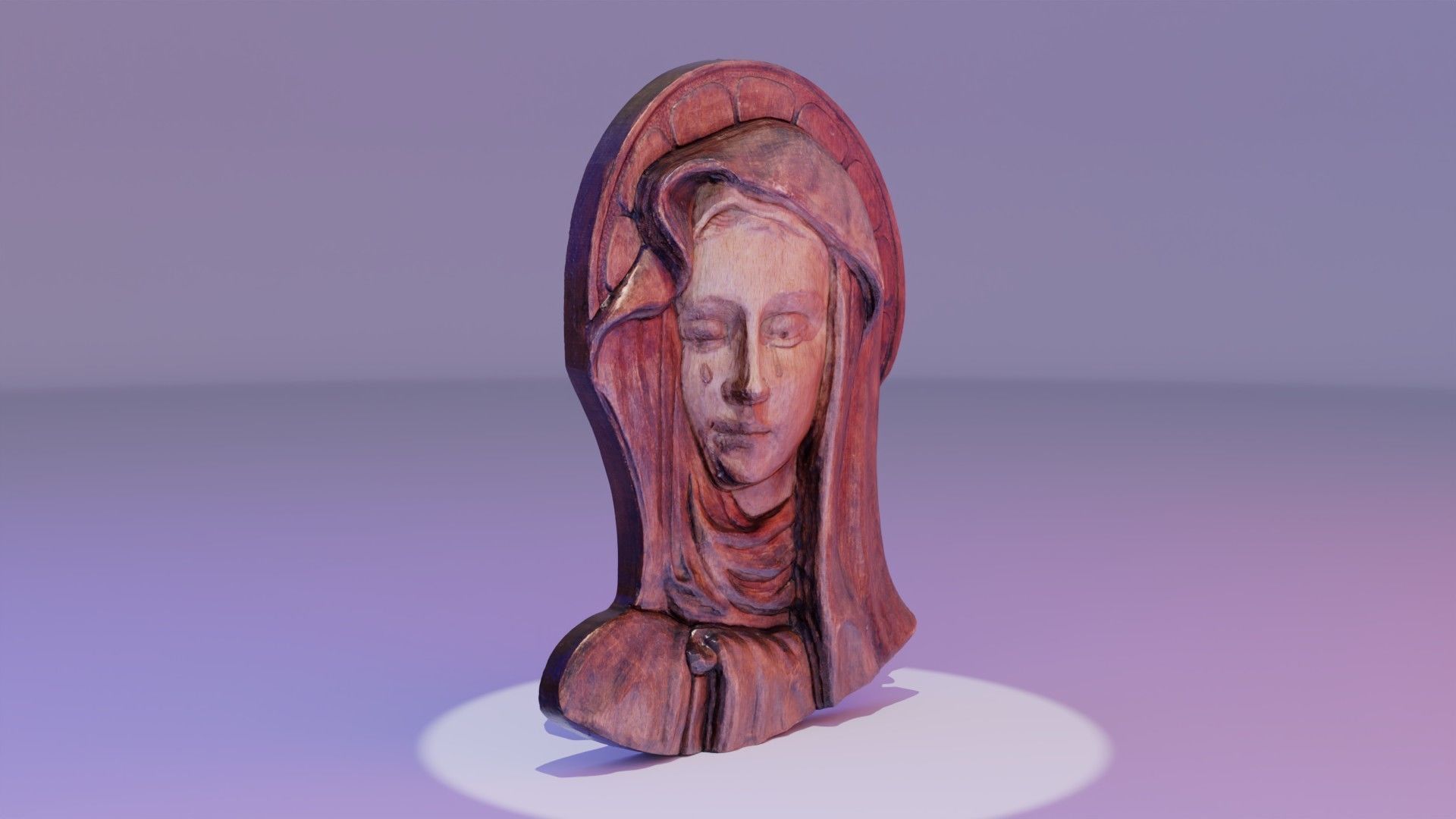 Virgin Mary handmade wood carving statue high-poly 3D model_2