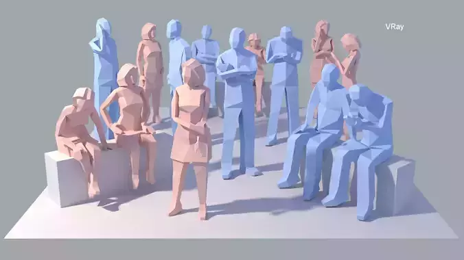 Bone-less Animated Kit for ArchViz Low Poly Style Low-poly 3D model