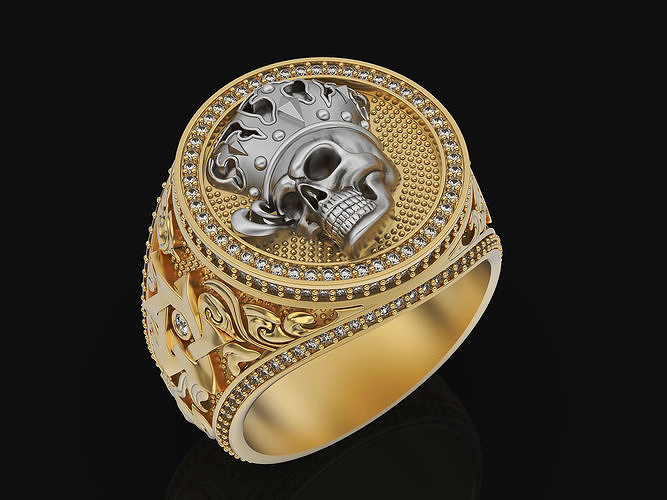 Skull Men Ring Sculpture jewelry gold silver 3D print model