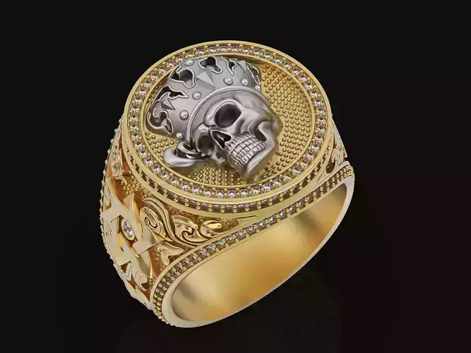 Skull Men Ring Sculpture jewelry gold silver 3D print model