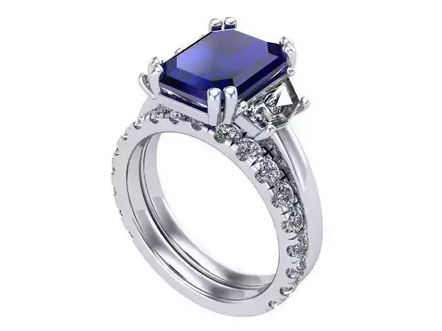 Emerald Stone Sapphire Three Stone Ring