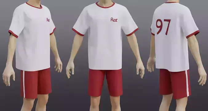 Male Sportwear Set - Graphic T-shirt and Shorts Tracksuit 3D model