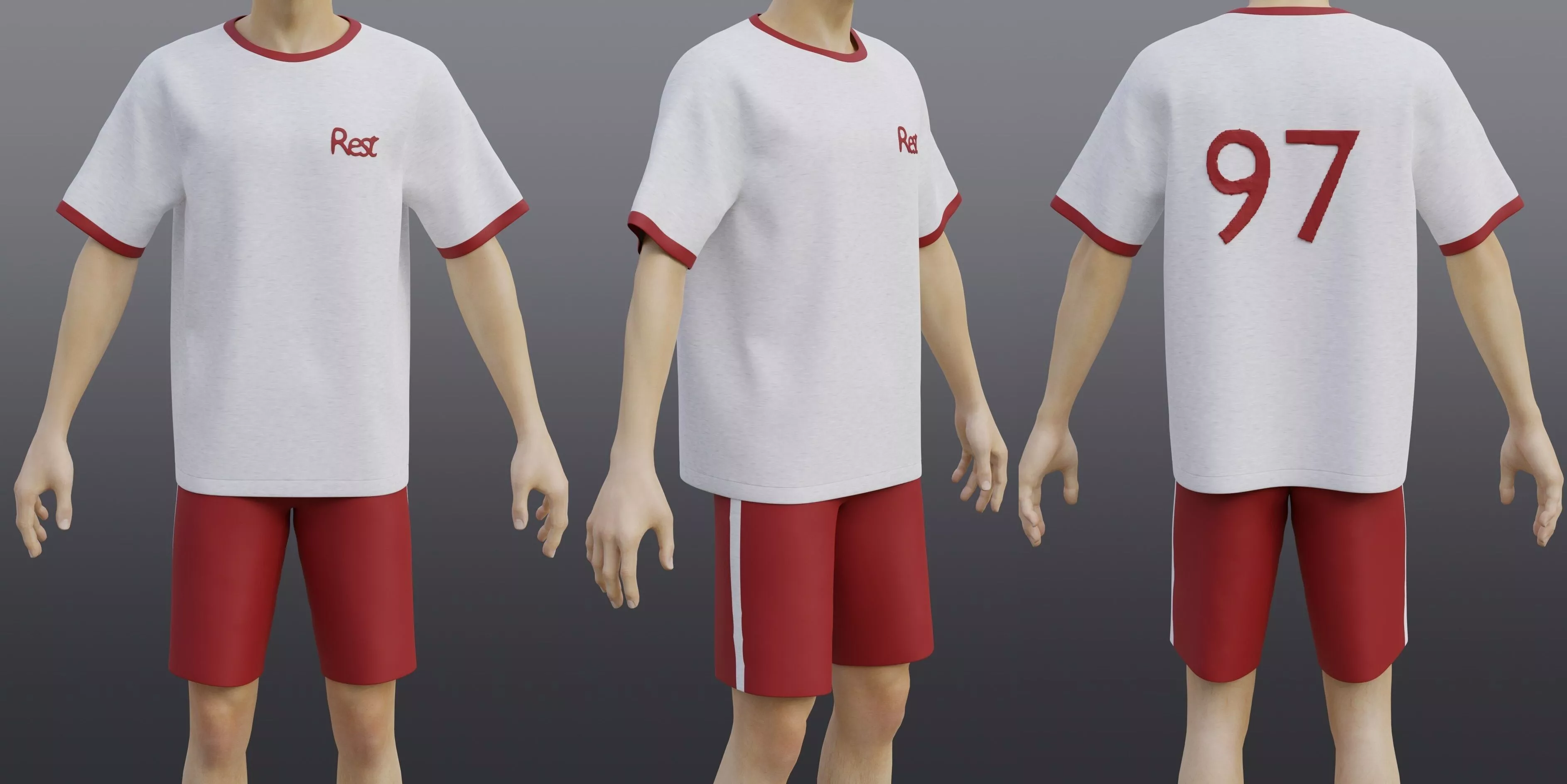 Male Sportwear Set - Graphic T-shirt and Shorts Tracksuit 3D model