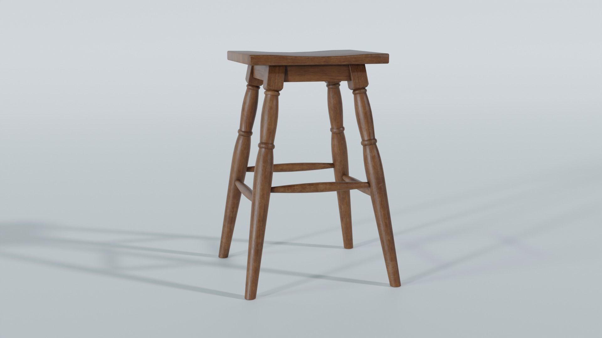 Wooden Stool 3D model_2