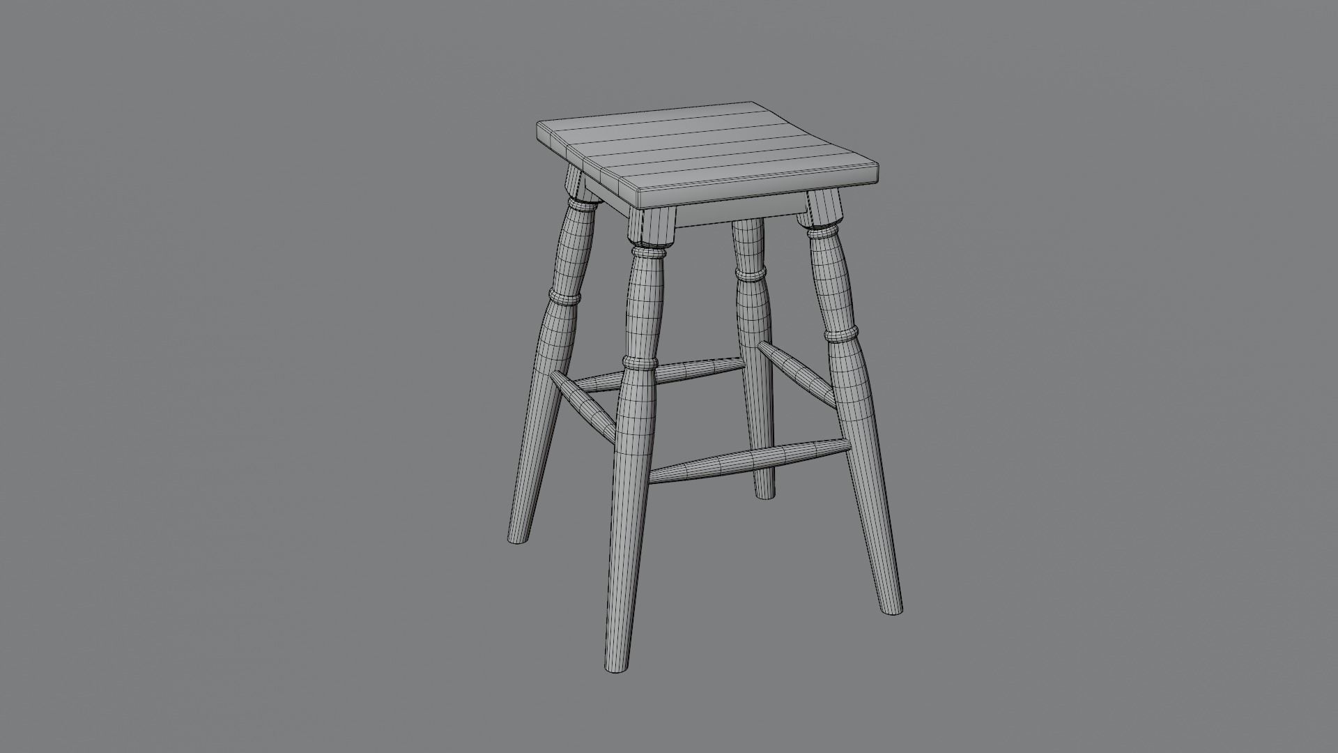 Wooden Stool 3D model_6