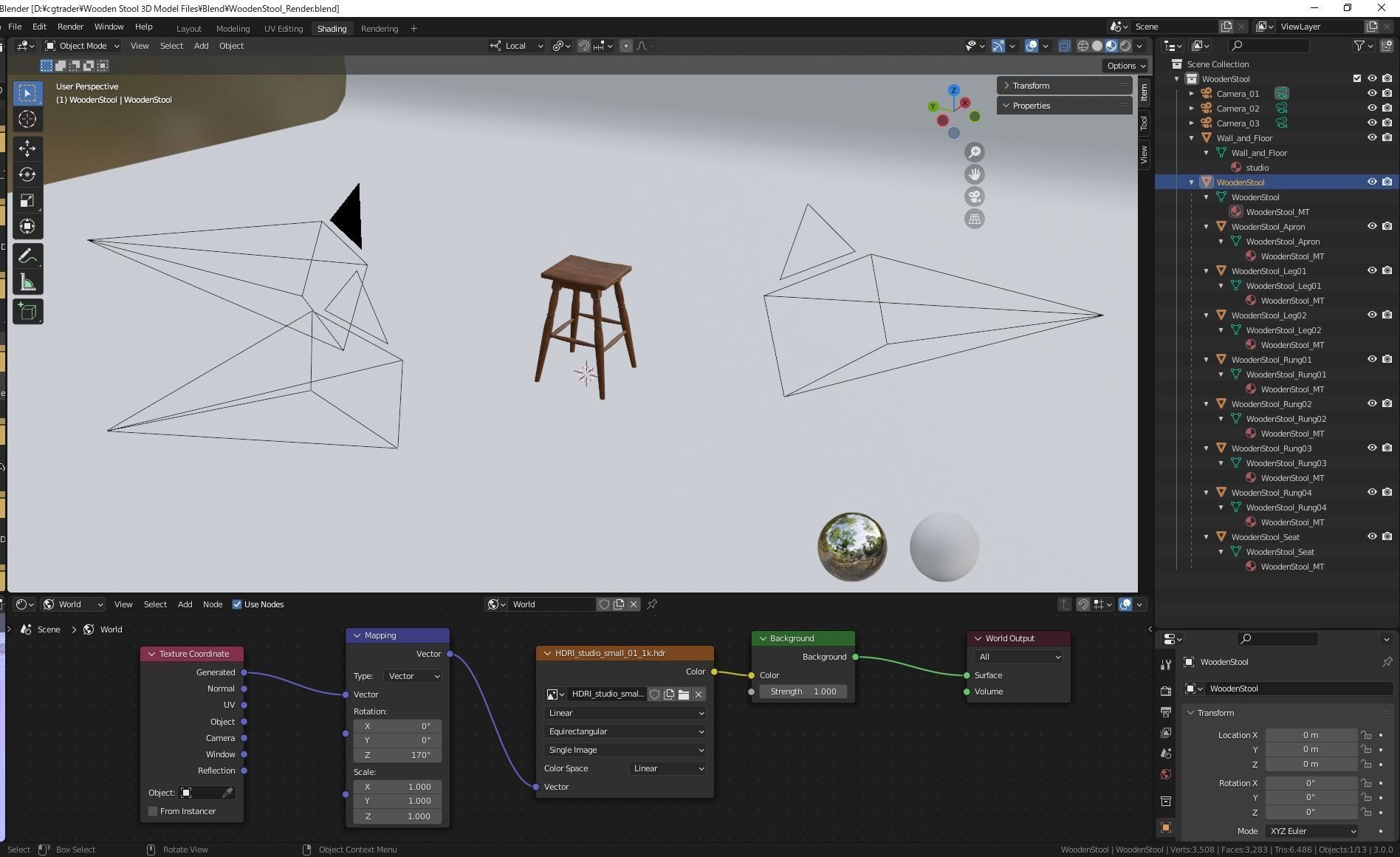 Wooden Stool 3D model_8