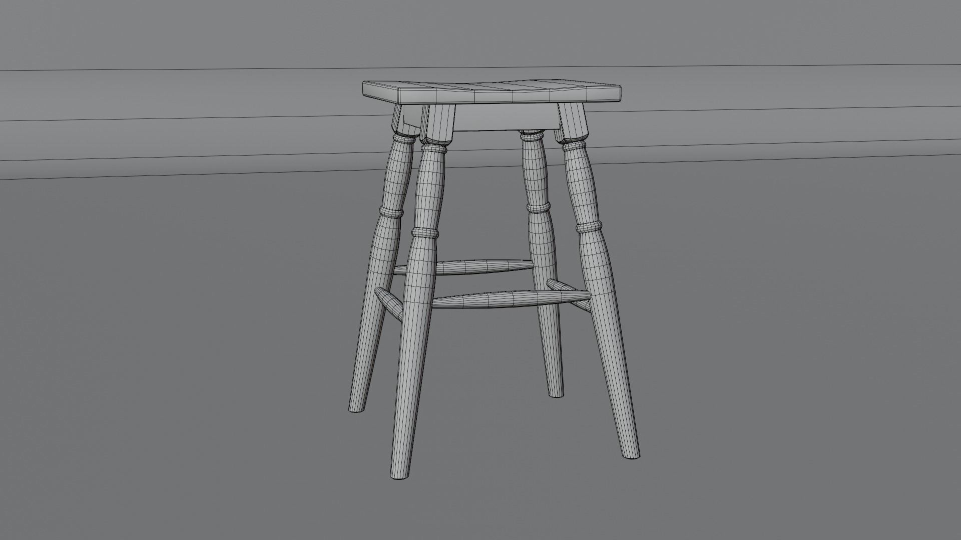 Wooden Stool 3D model_5