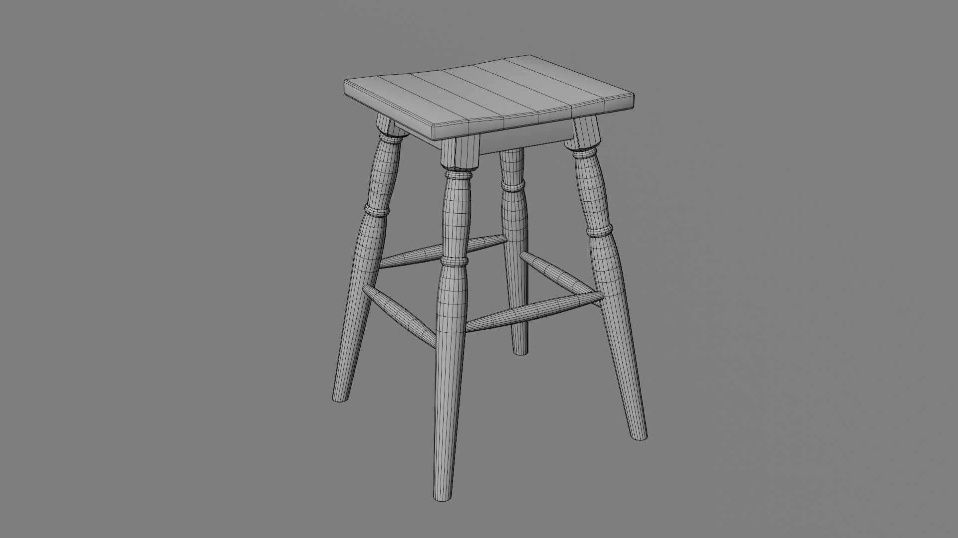 Wooden Stool 3D model_4