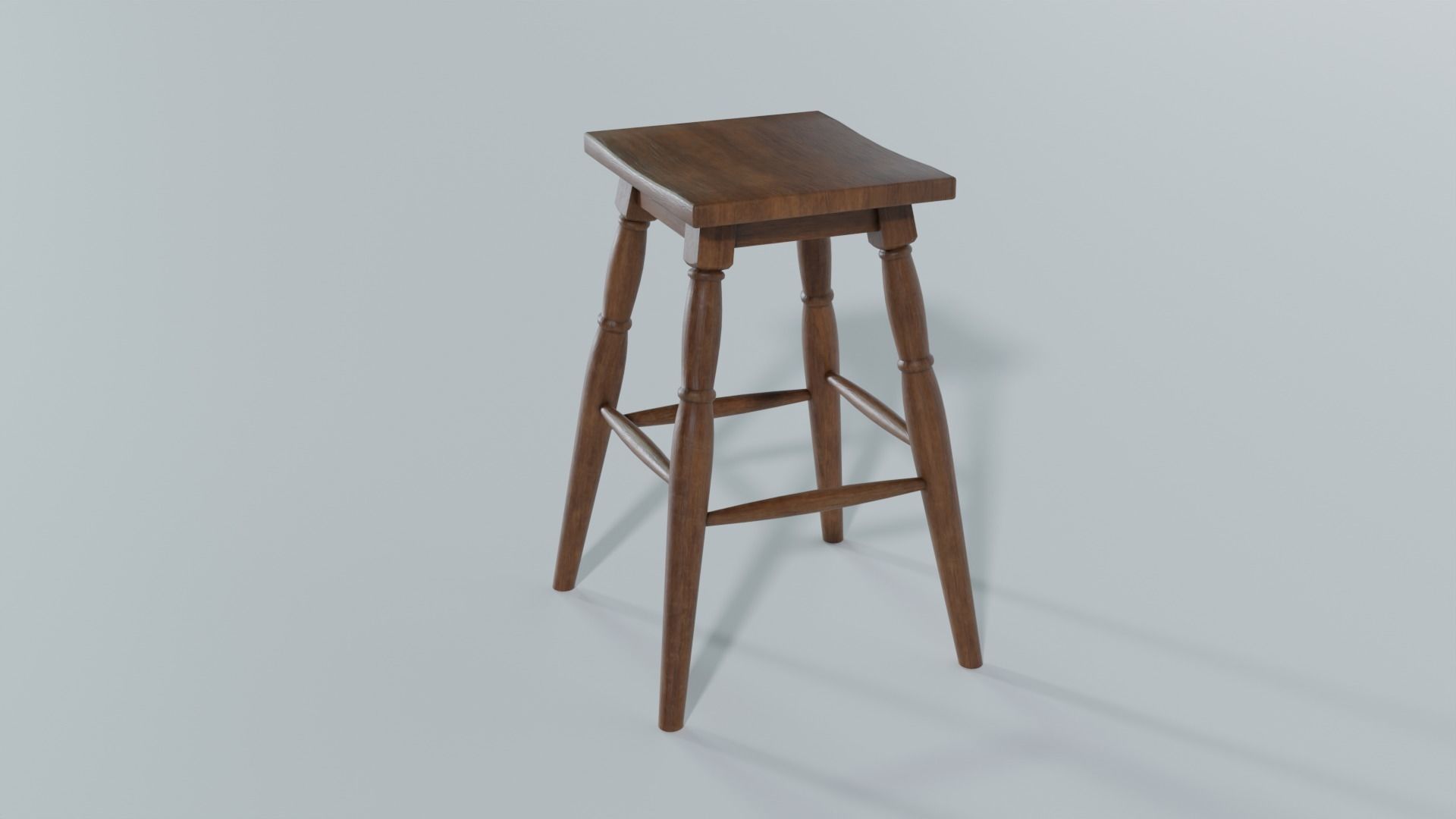 Wooden Stool 3D model_3