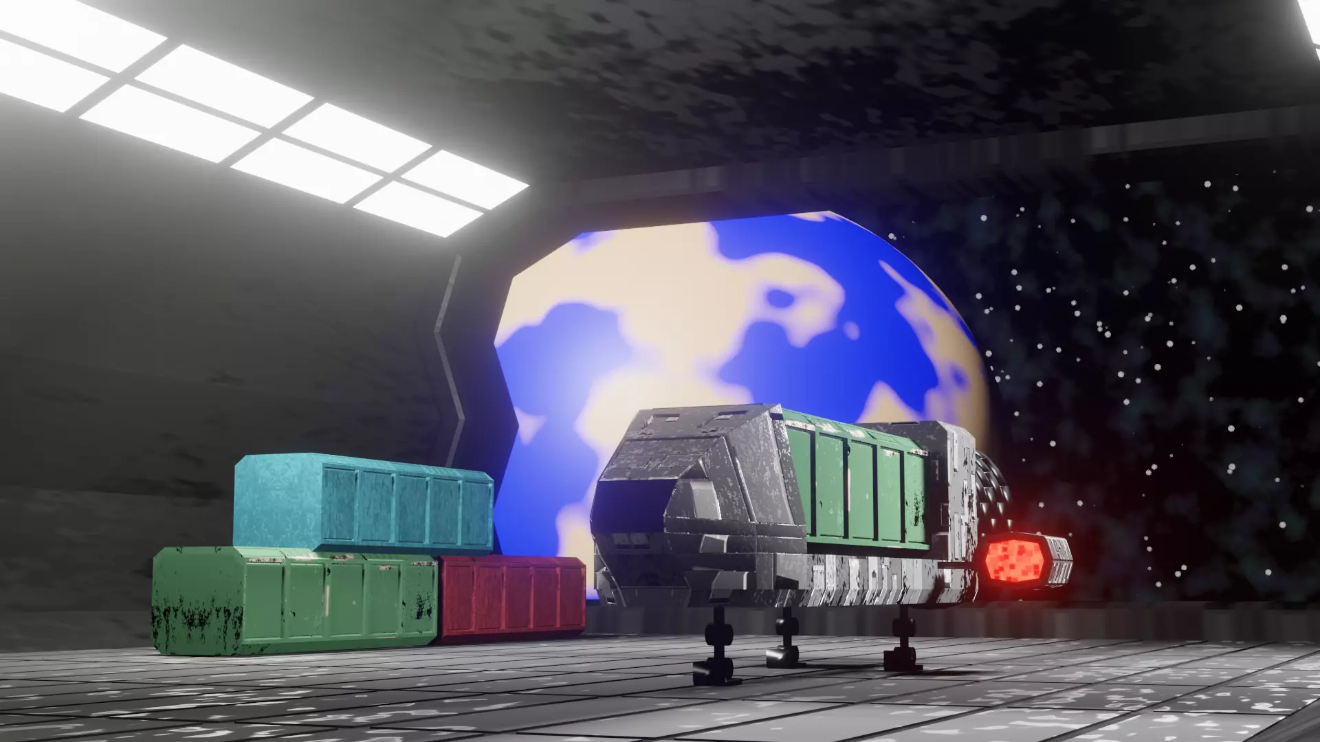 Spaceship in warehouse 3D model_0