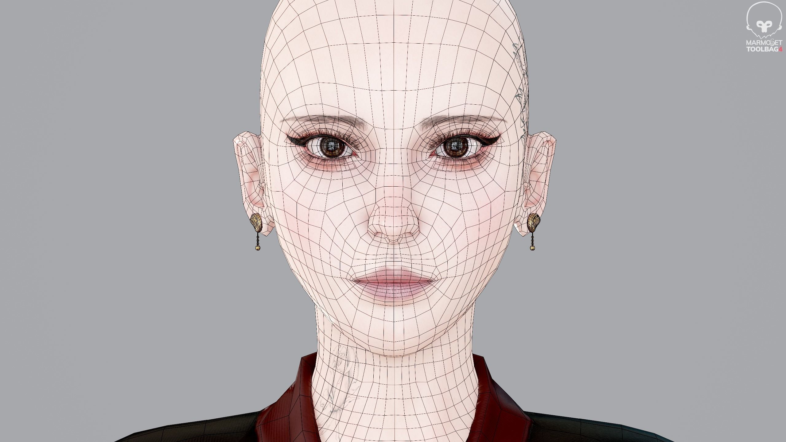 Fighting Girl with Battle Axe Game Ready Character Low-poly 3D model_11