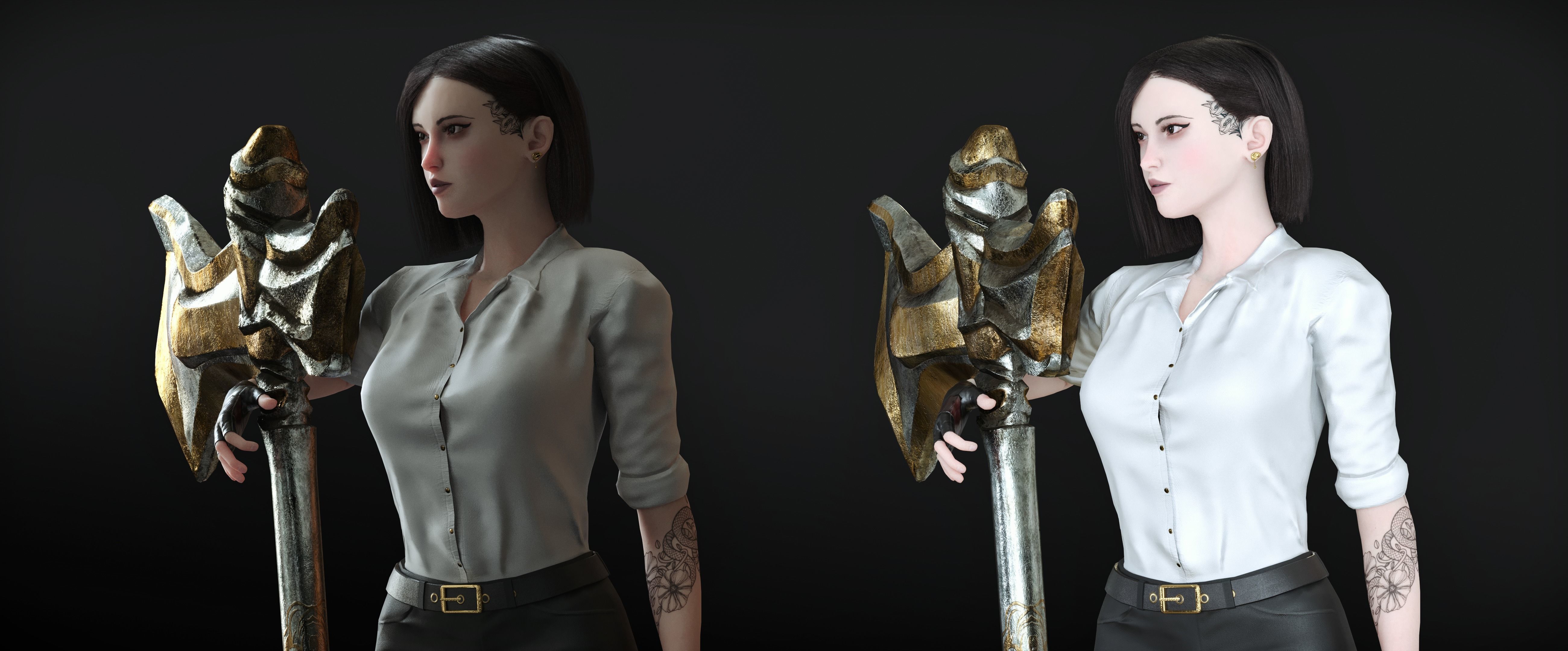 Fighting Girl with Battle Axe Game Ready Character Low-poly 3D model_41