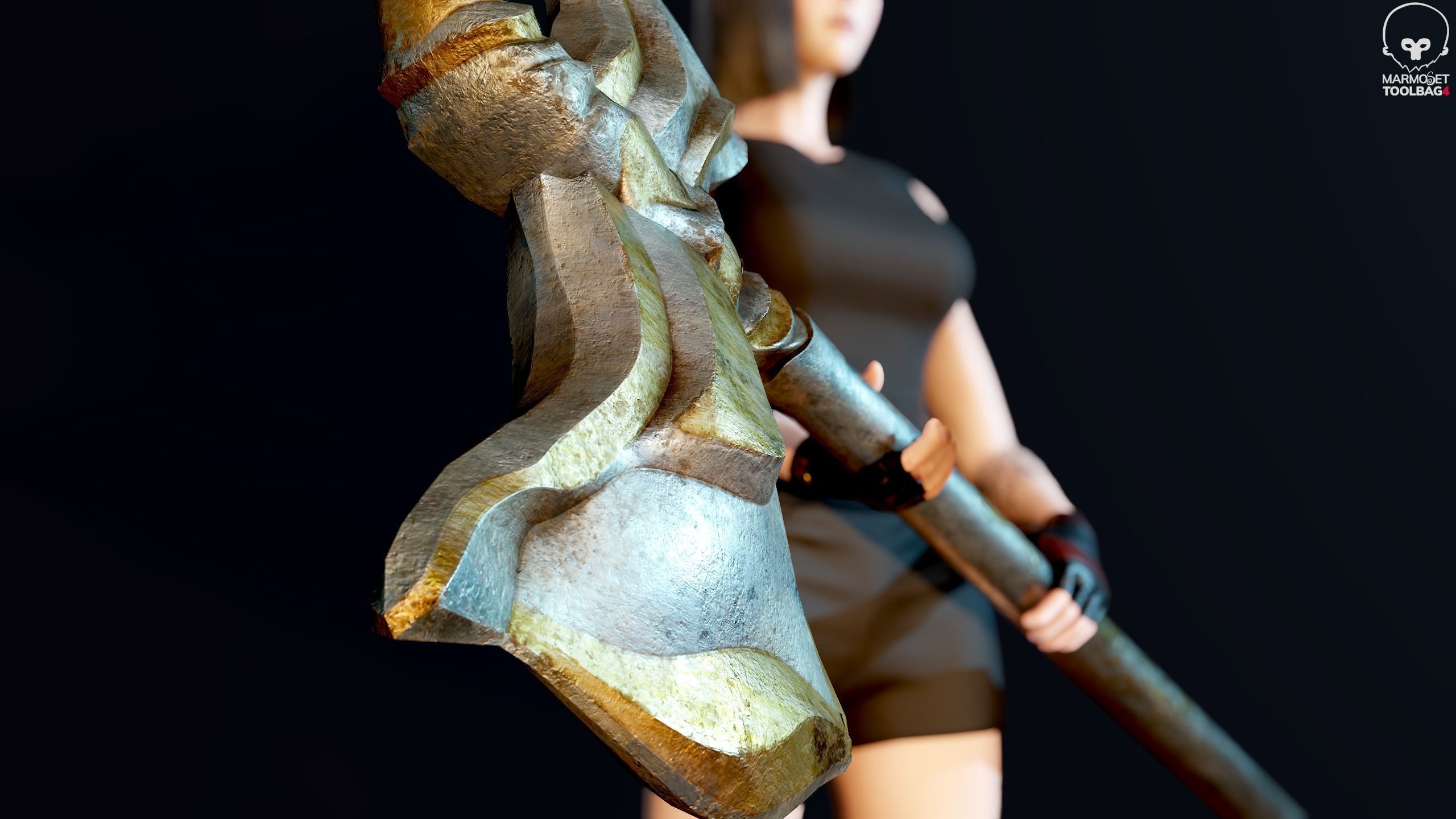 Fighting Girl with Battle Axe Game Ready Character Low-poly 3D model_37