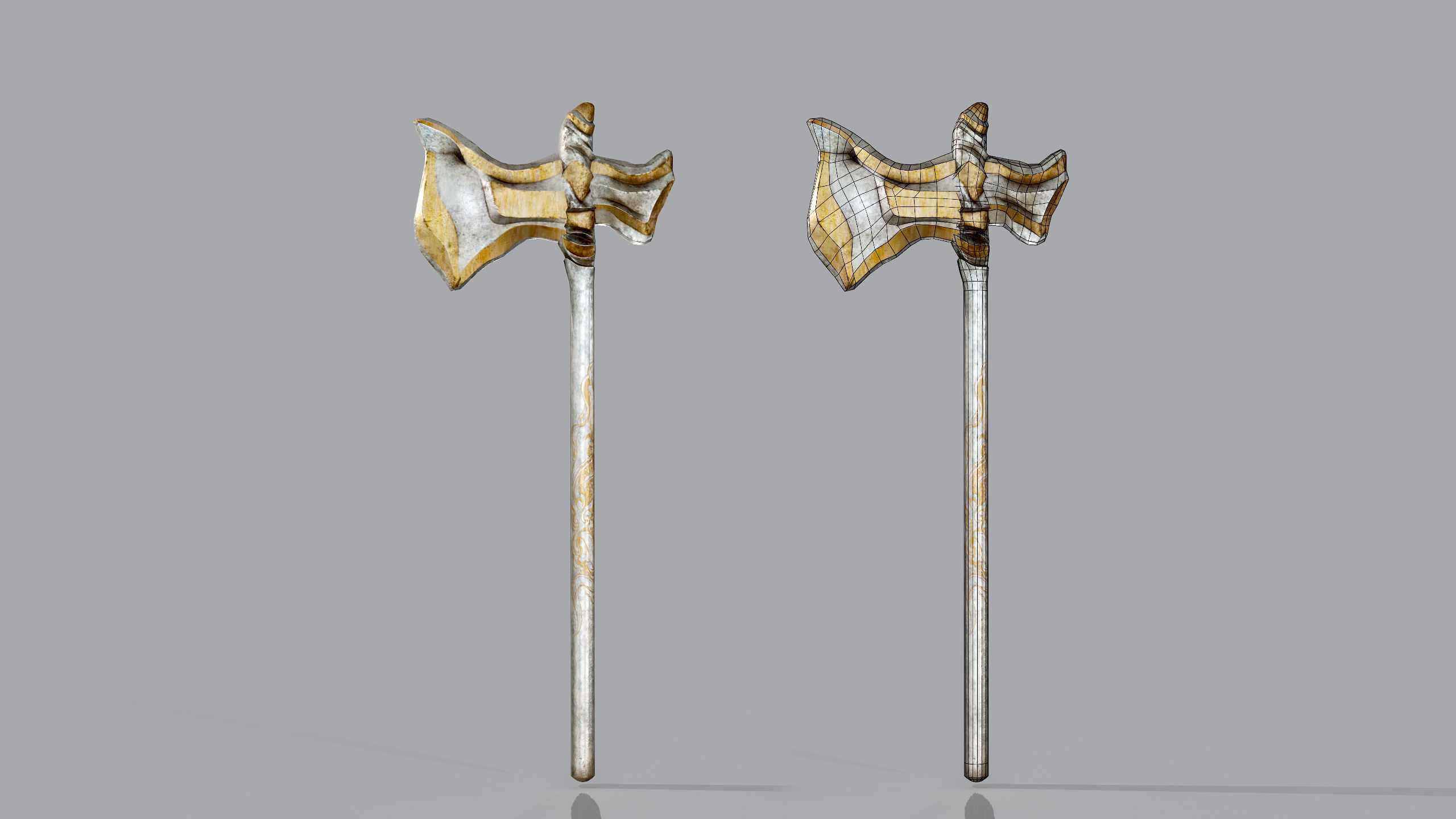 Fighting Girl with Battle Axe Game Ready Character Low-poly 3D model_12