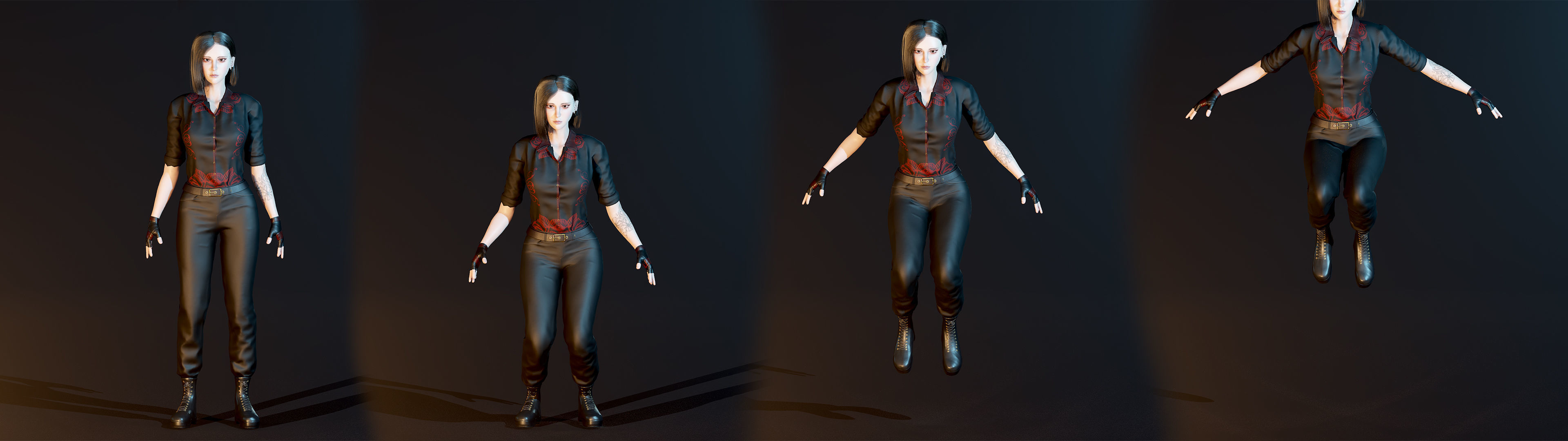 Fighting Girl with Battle Axe Game Ready Character Low-poly 3D model_30