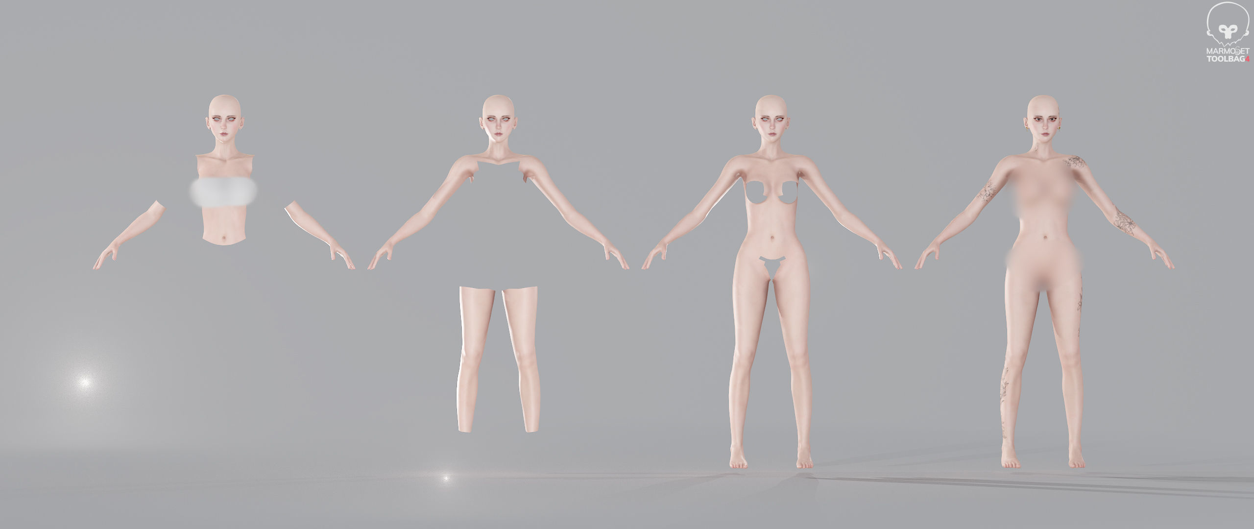 Fighting Girl with Battle Axe Game Ready Character Low-poly 3D model_7