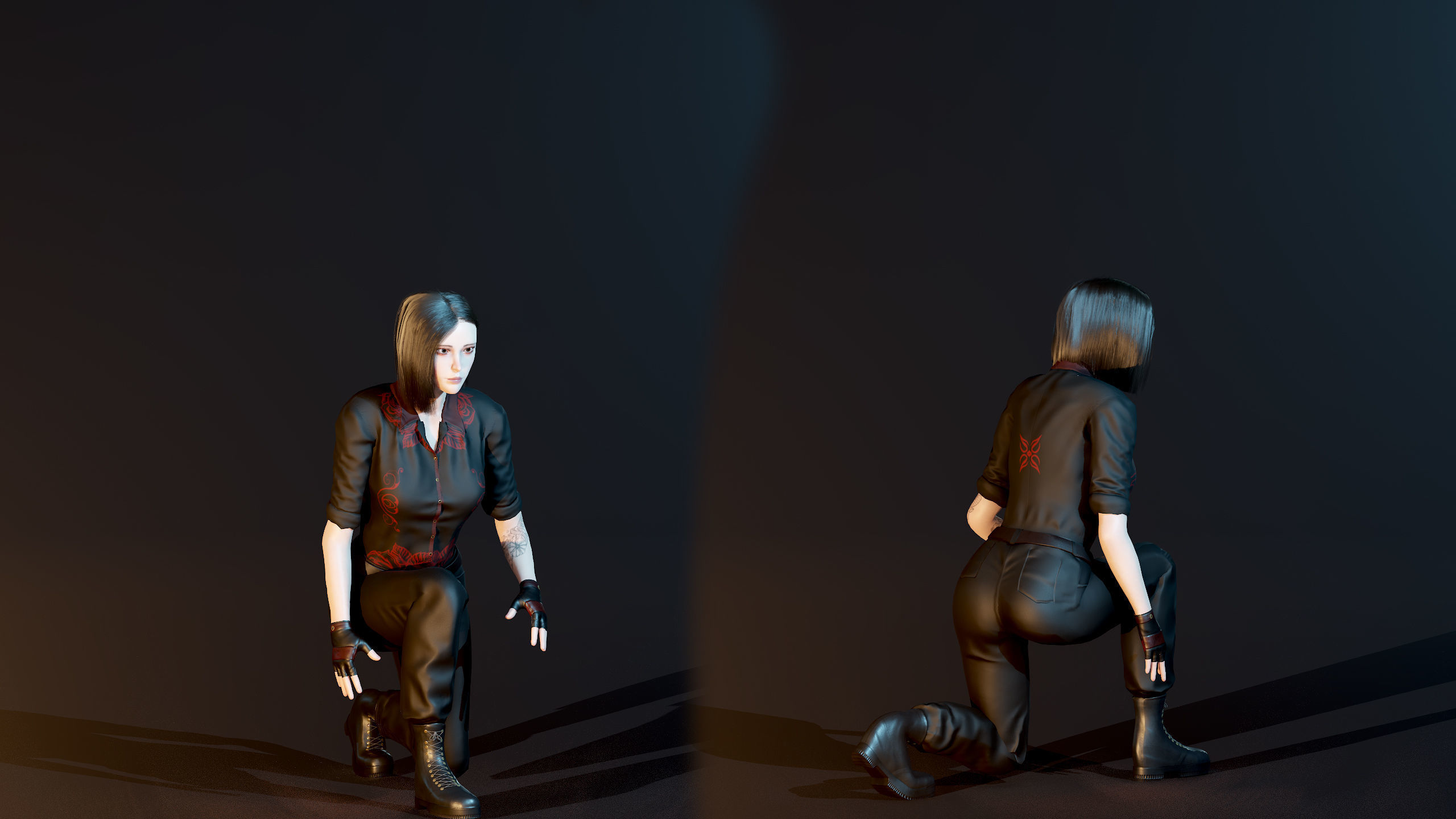 Fighting Girl with Battle Axe Game Ready Character Low-poly 3D model_28