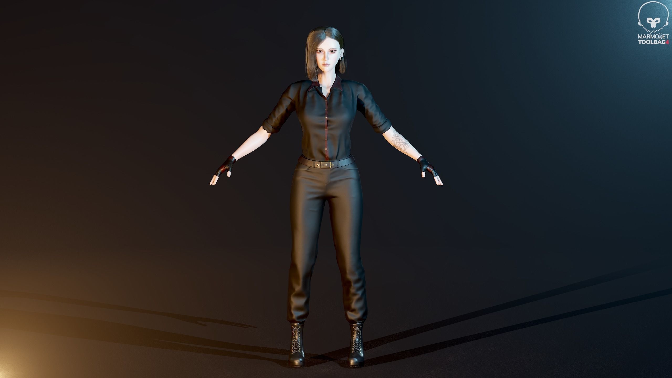 Fighting Girl with Battle Axe Game Ready Character Low-poly 3D model_24