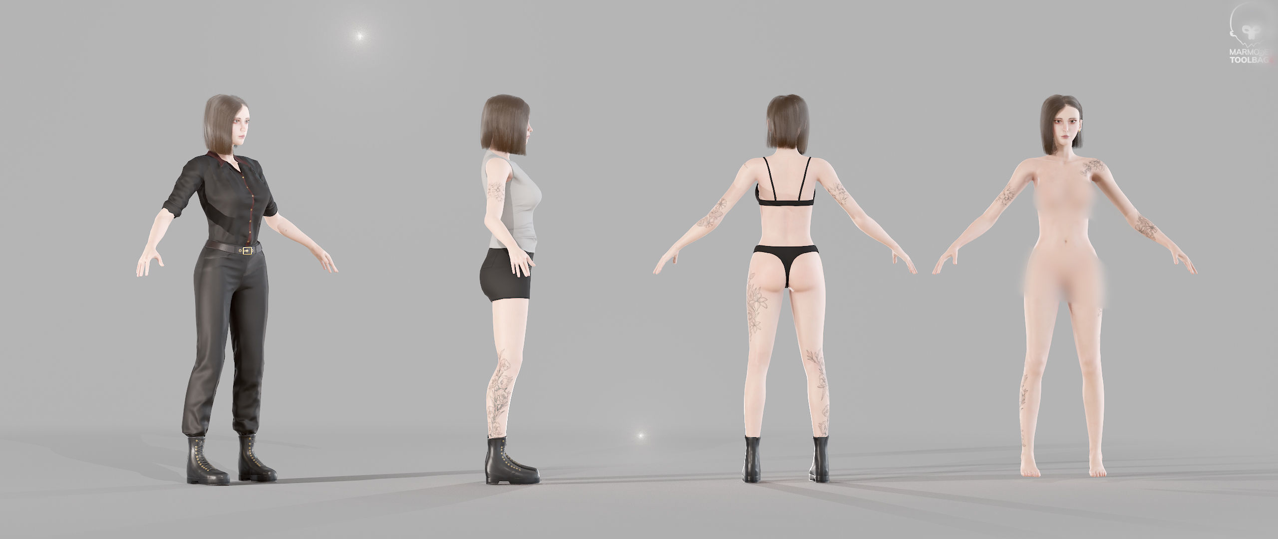 Fighting Girl with Battle Axe Game Ready Character Low-poly 3D model_8