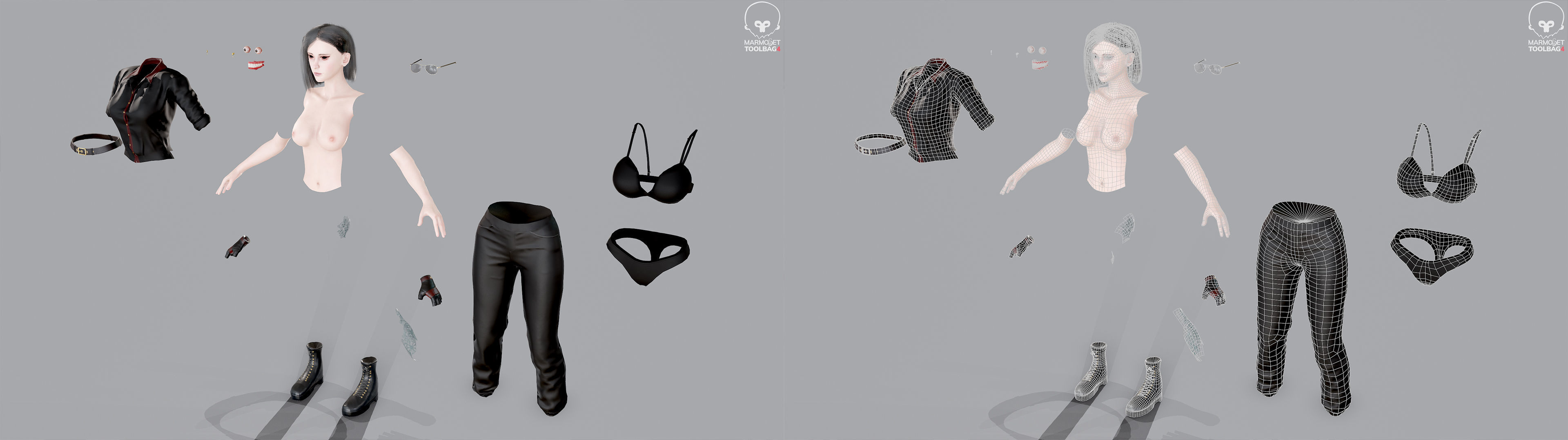 Fighting Girl with Battle Axe Game Ready Character Low-poly 3D model_9