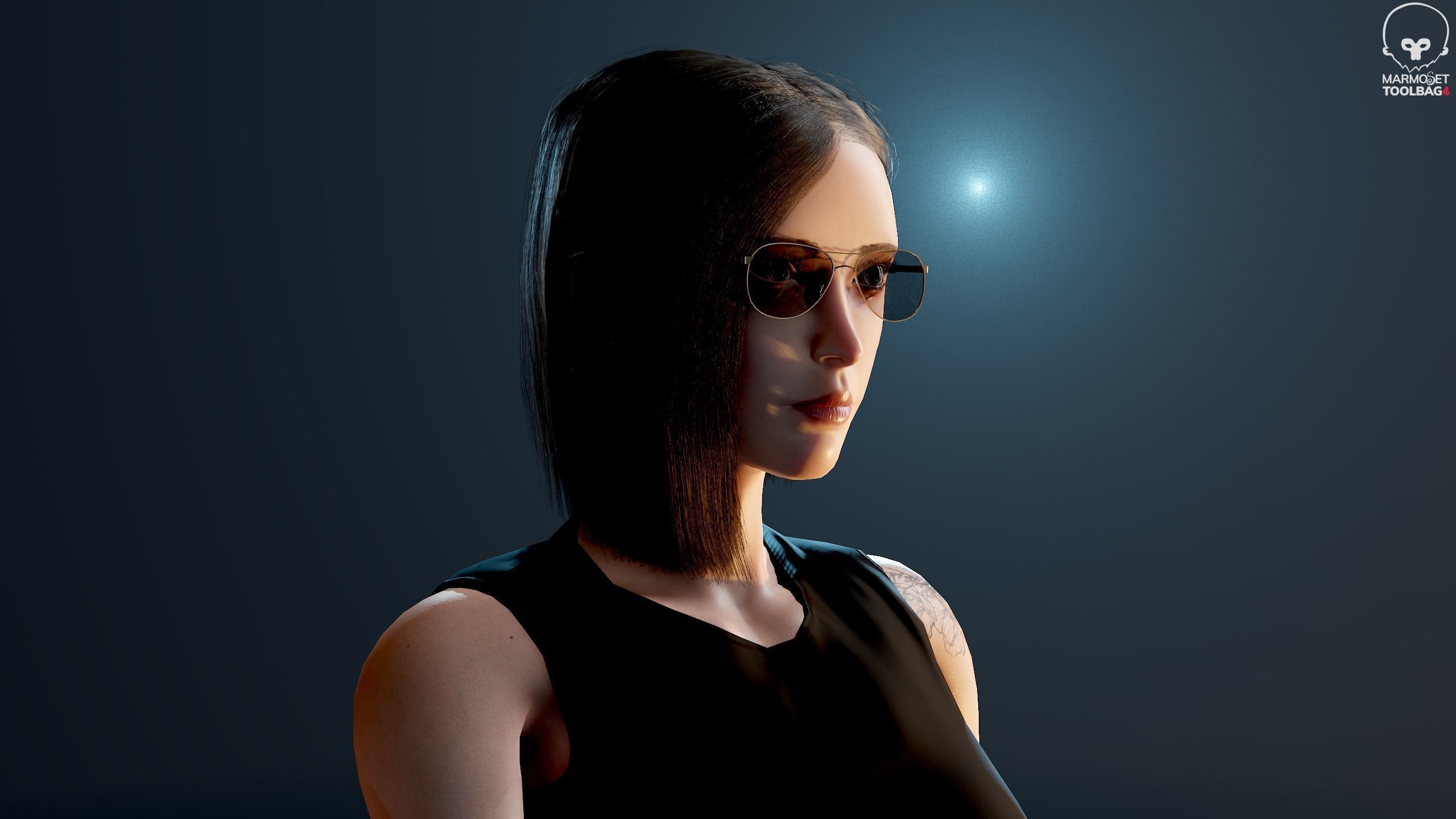 Fighting Girl with Battle Axe Game Ready Character Low-poly 3D model_38