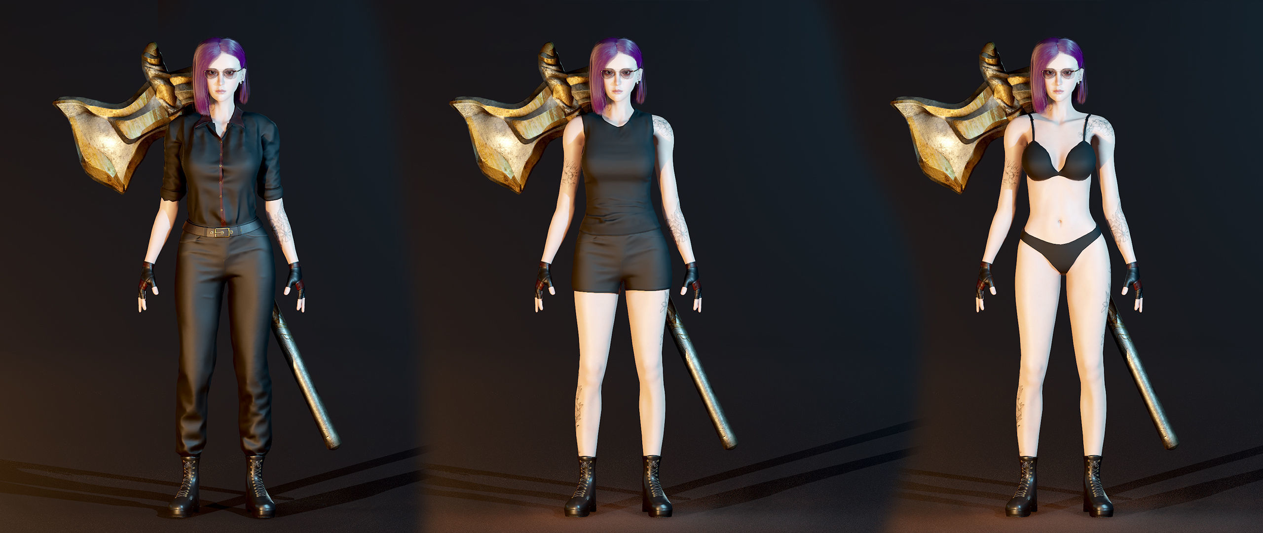 Fighting Girl with Battle Axe Game Ready Character Low-poly 3D model_26