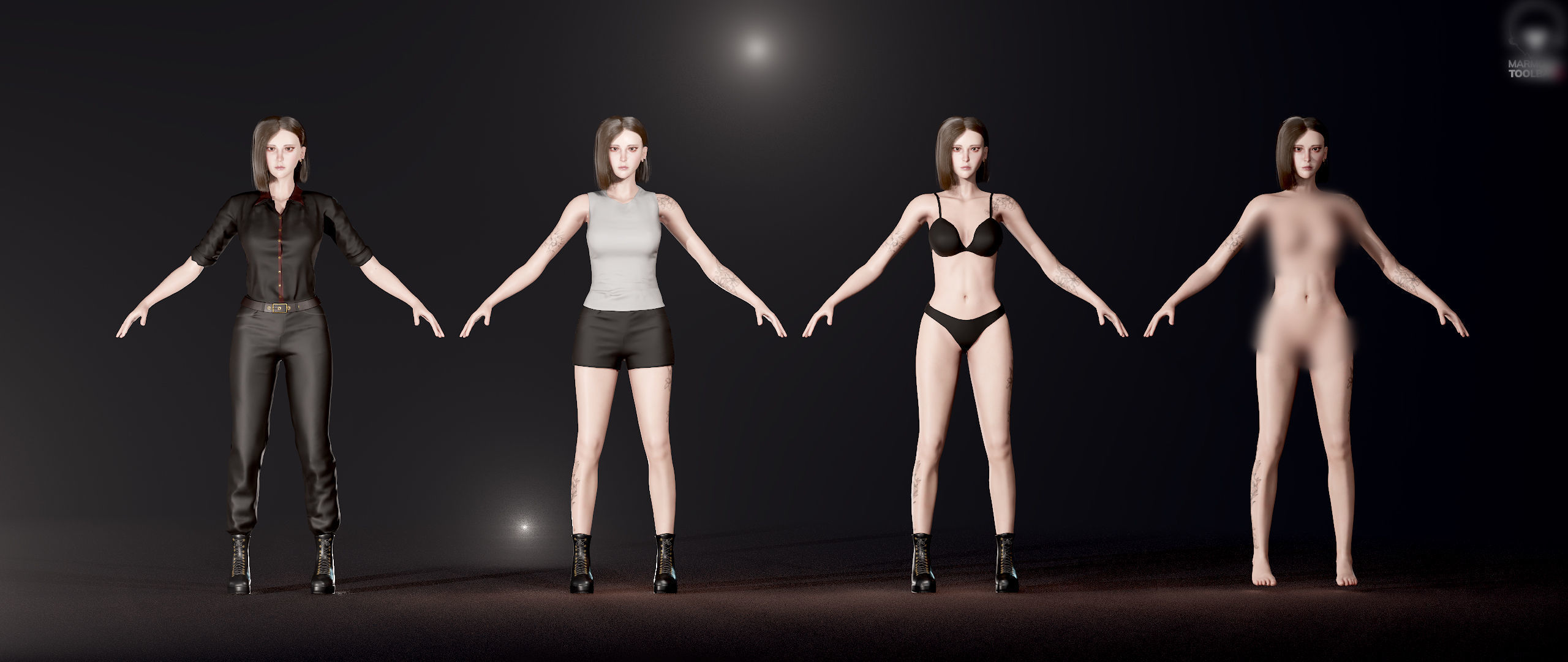 Fighting Girl with Battle Axe Game Ready Character Low-poly 3D model_25