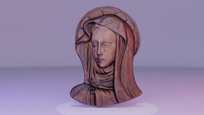 Virgin Mary handmade wood carving statue Low-poly 3D model