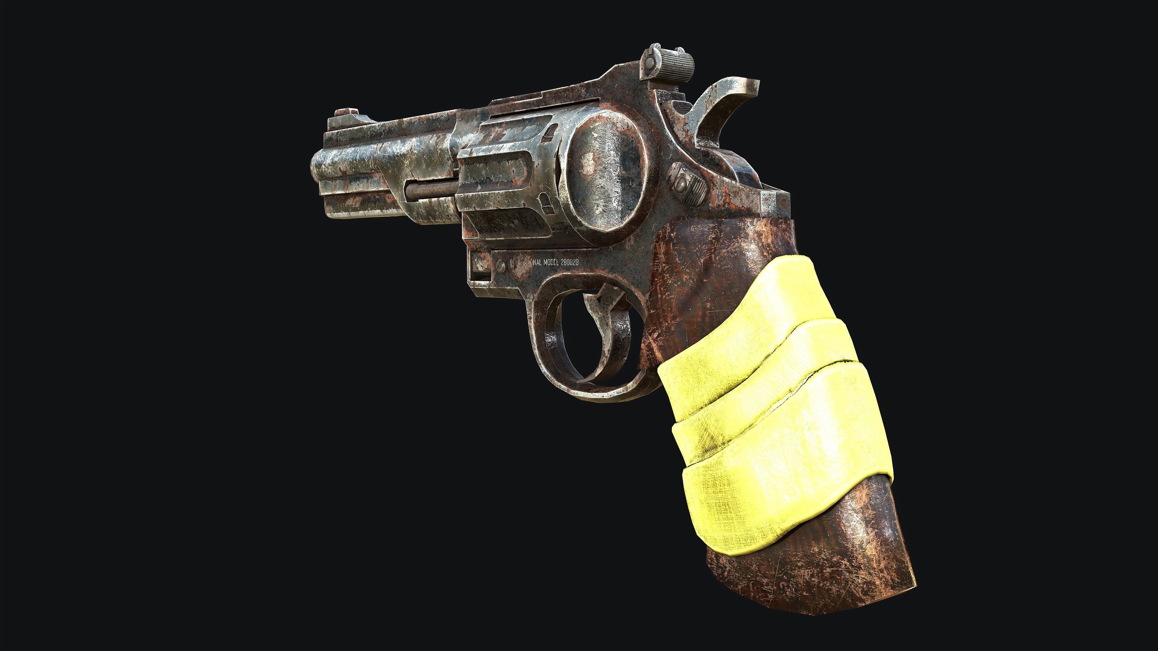 Rusty Revolver Low-poly 3D model_4