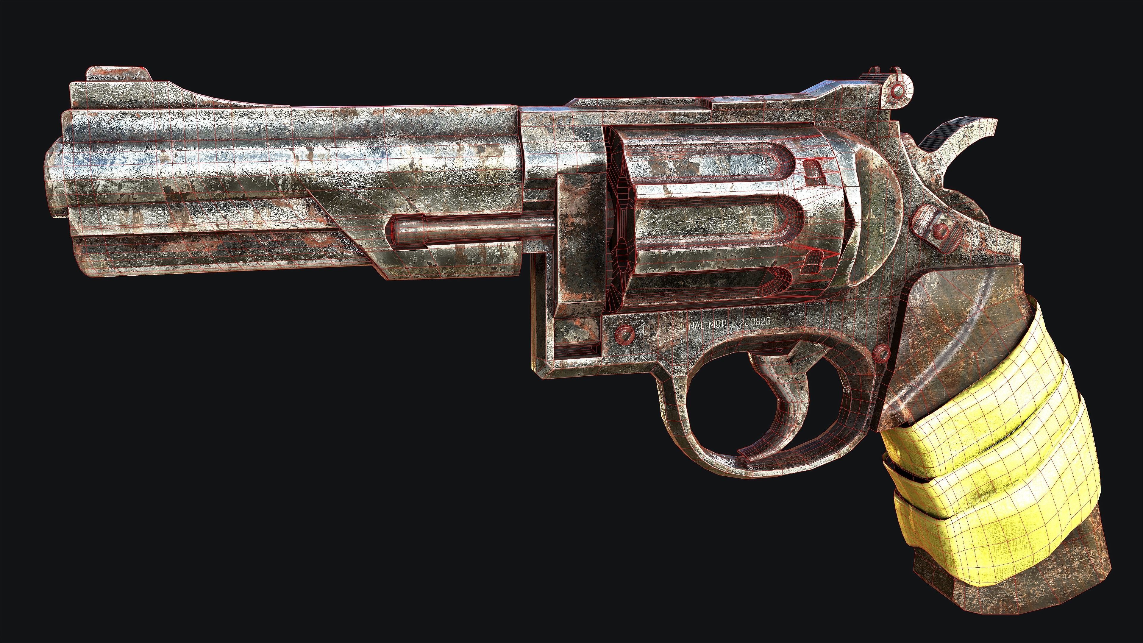 Rusty Revolver Low-poly 3D model_11