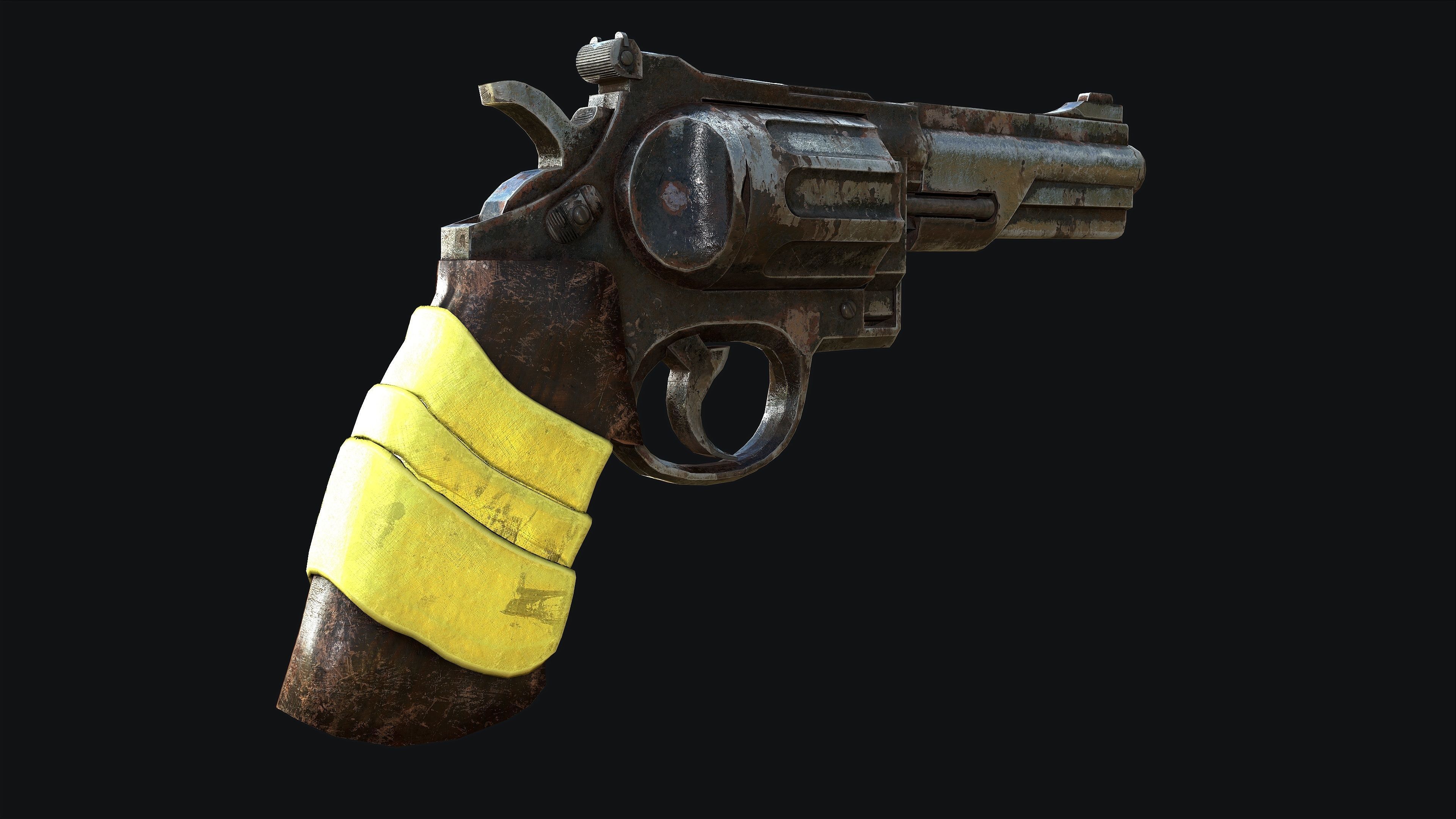 Rusty Revolver Low-poly 3D model_5