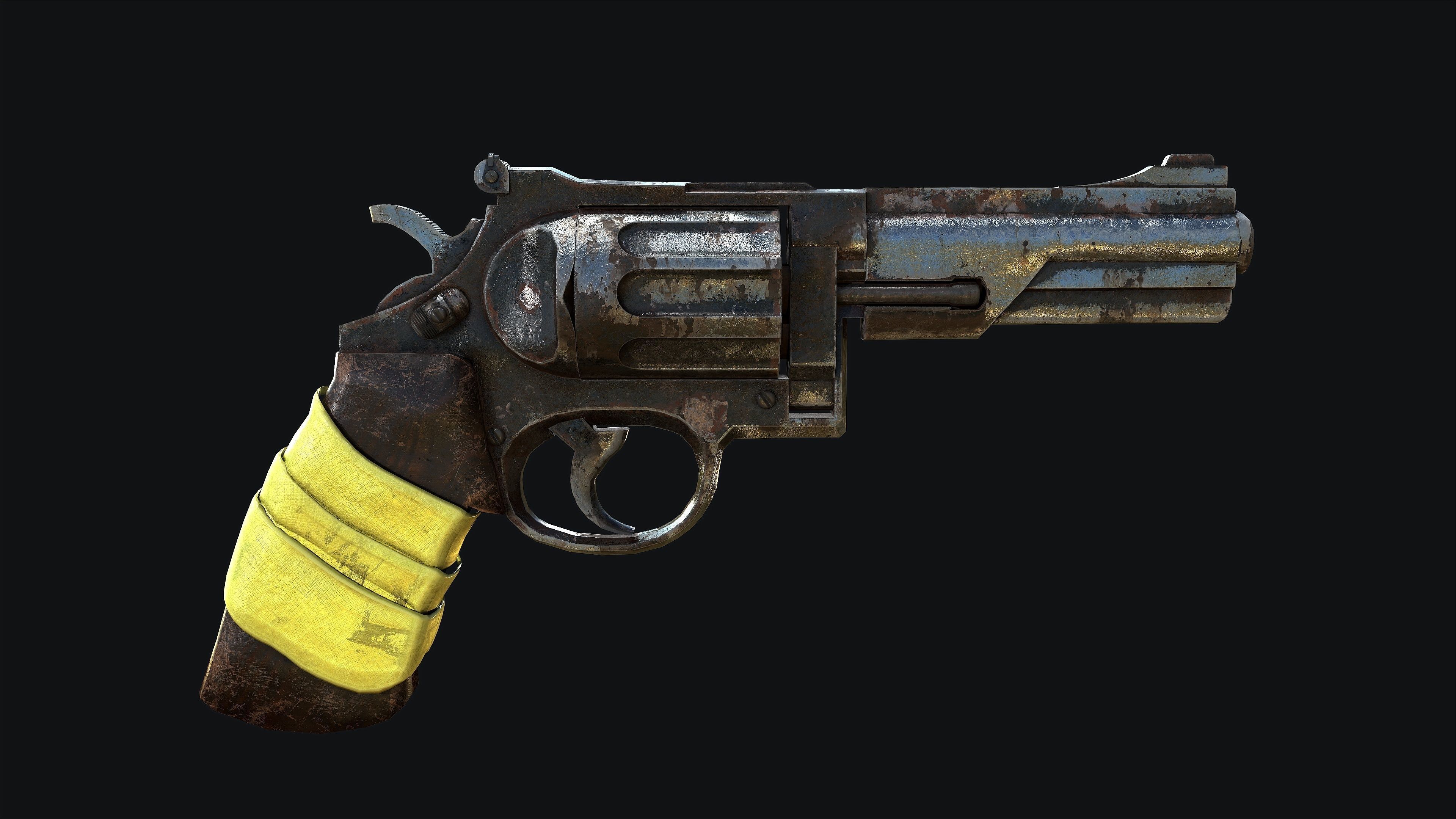 Rusty Revolver Low-poly 3D model_7